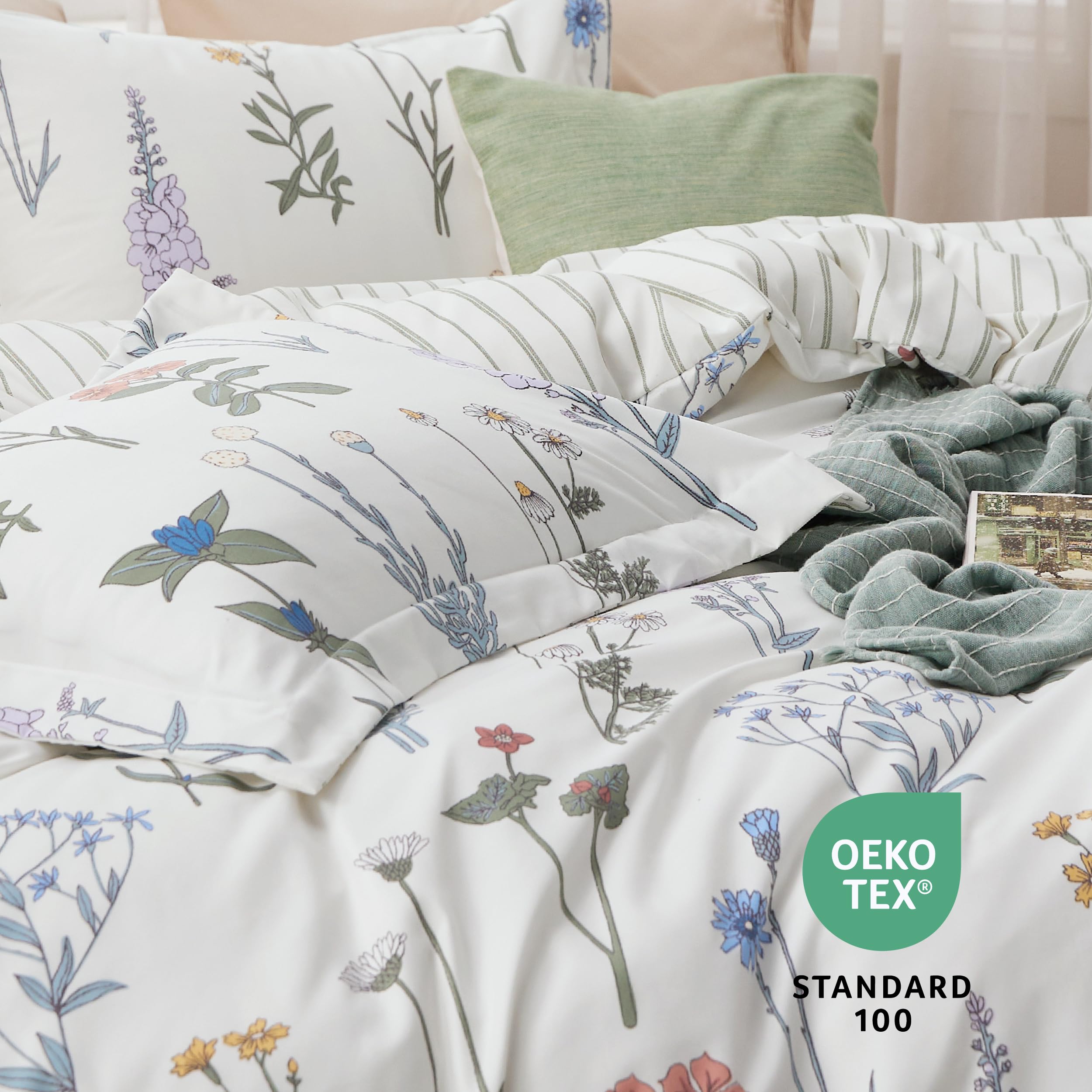 Bedsure Duvet Cover King Size - Reversible Cute Floral Duvet Cover Set With Zipper Closure, 3 Pieces White Bedding Set With 8 Corner Ties And 2 Pillow Shams 20'X36'