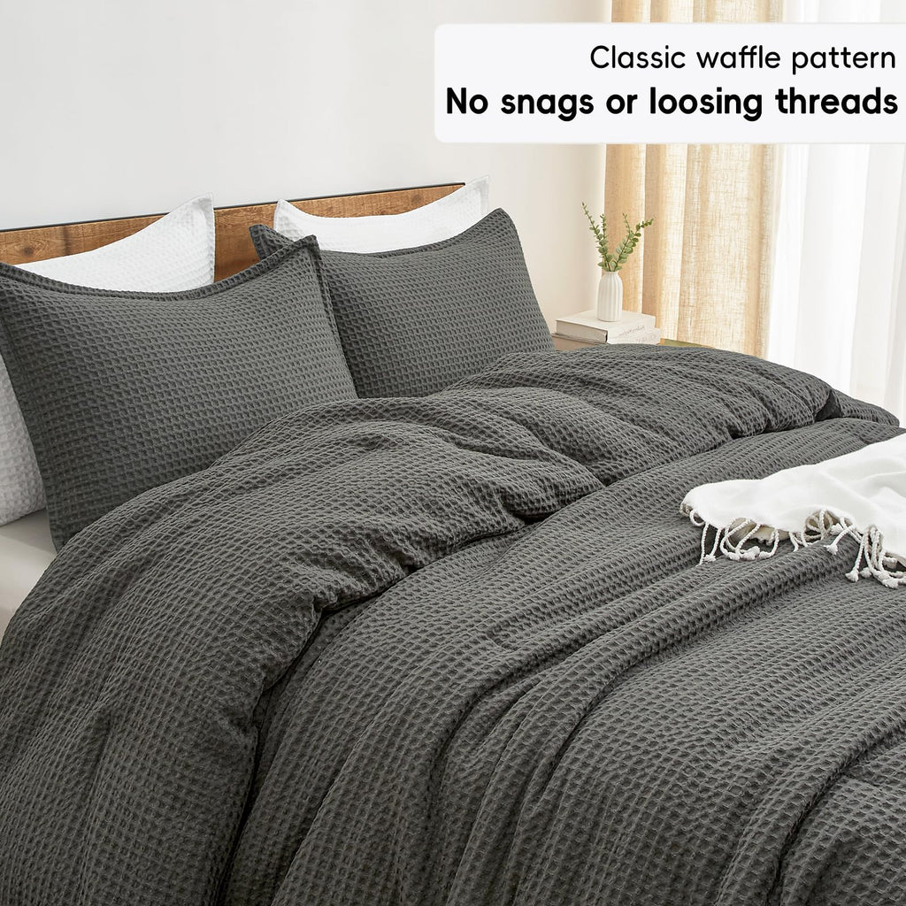 Phf 3 Pieces Waffle Weave Comforter Set King Size, Lightweight Breathable Comfy Bedding Set For All Season, Ultra Soft Textured