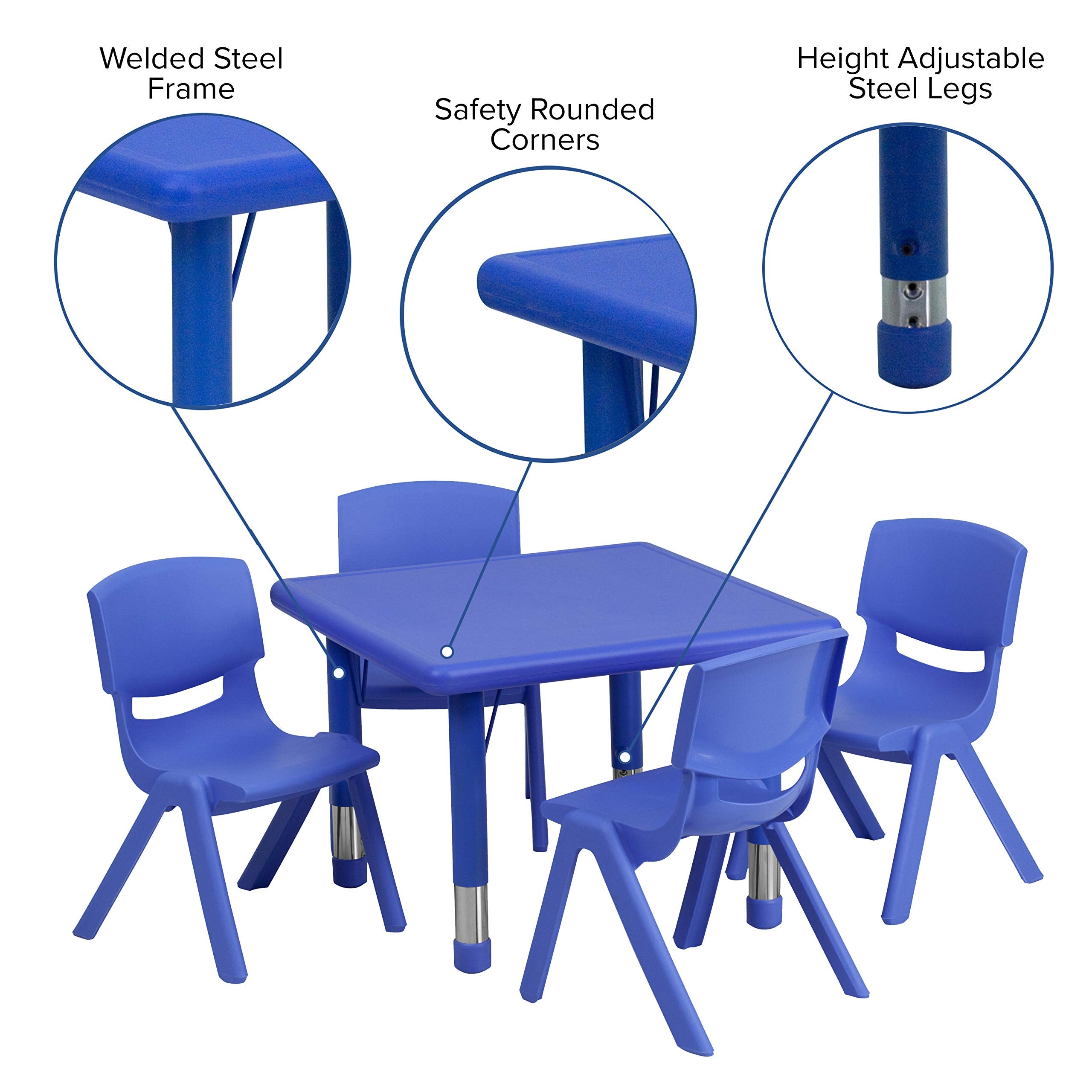 Flash Furniture Emmy 24'' Square Blue Plastic Height Adjustable Activity Table Set with 4 Chairs