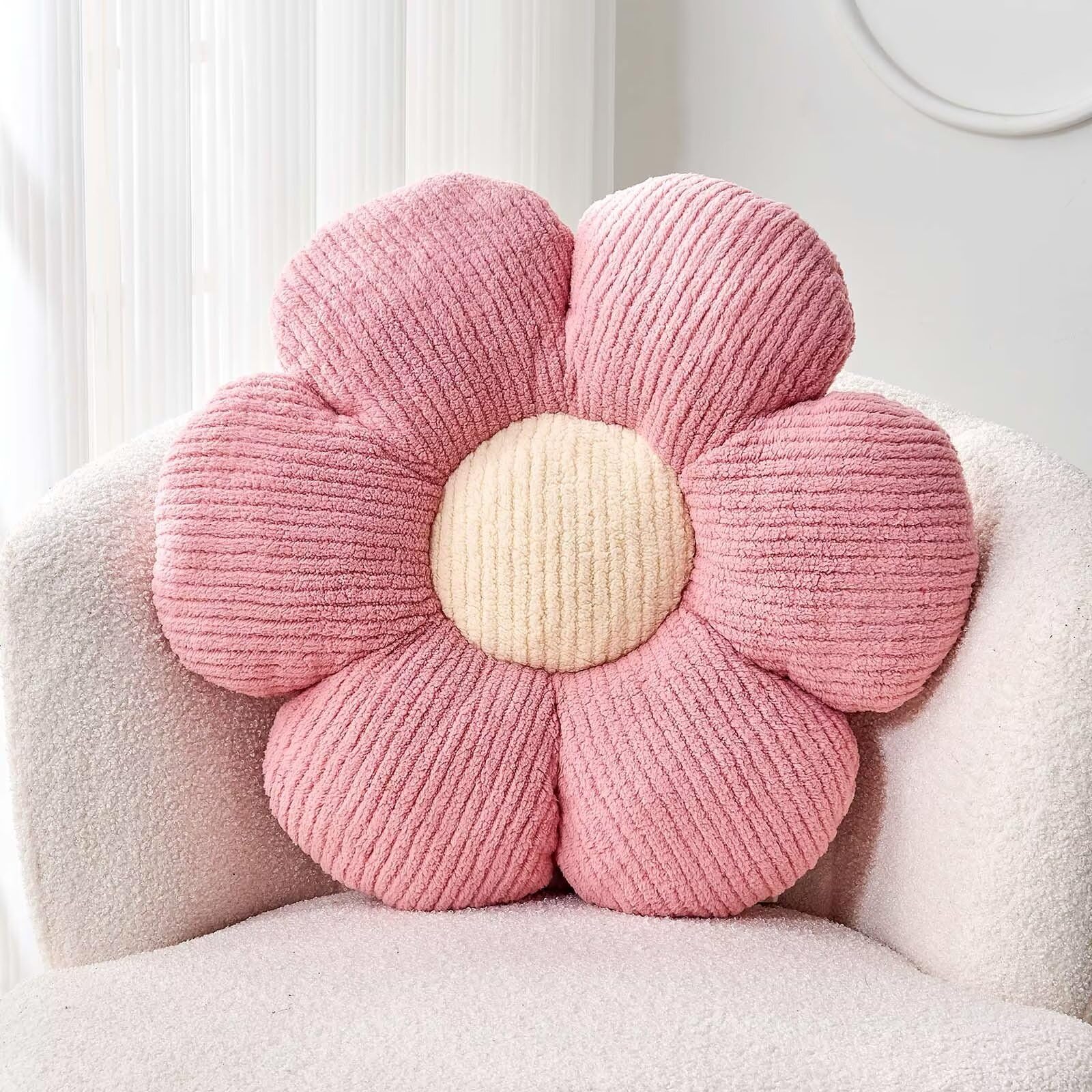 Kcvvcr Flower Throw Pillow, Soft Pink 14.9' Flower Pillow For Home Decor, Cute Flower Shaped Floor Pillow Aesthetic Flower Plus