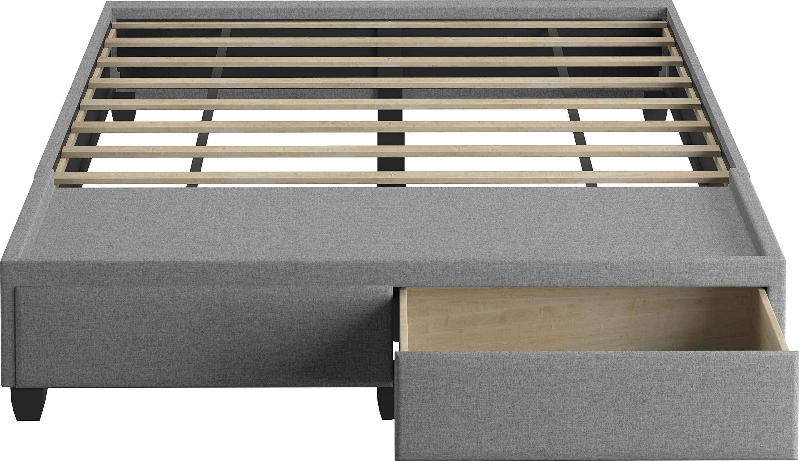 Boyd Sleep Modena Uplift Upholstered Platform Bed Frame Mattress Foundation, Dual Front Storage Drawers, and Strong Wood Slat Supports: Linen, Light Grey, Full