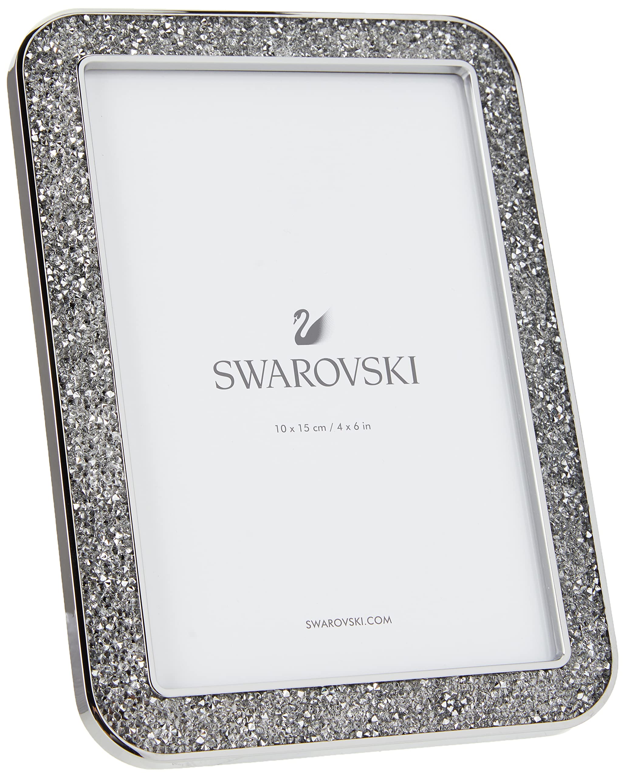 SWAROVSKI Minera Picture Frame, Silver-Tone Metal Picture Frame with Clear Swarovski Crystal Accents, For Pictures Measuring 4 x