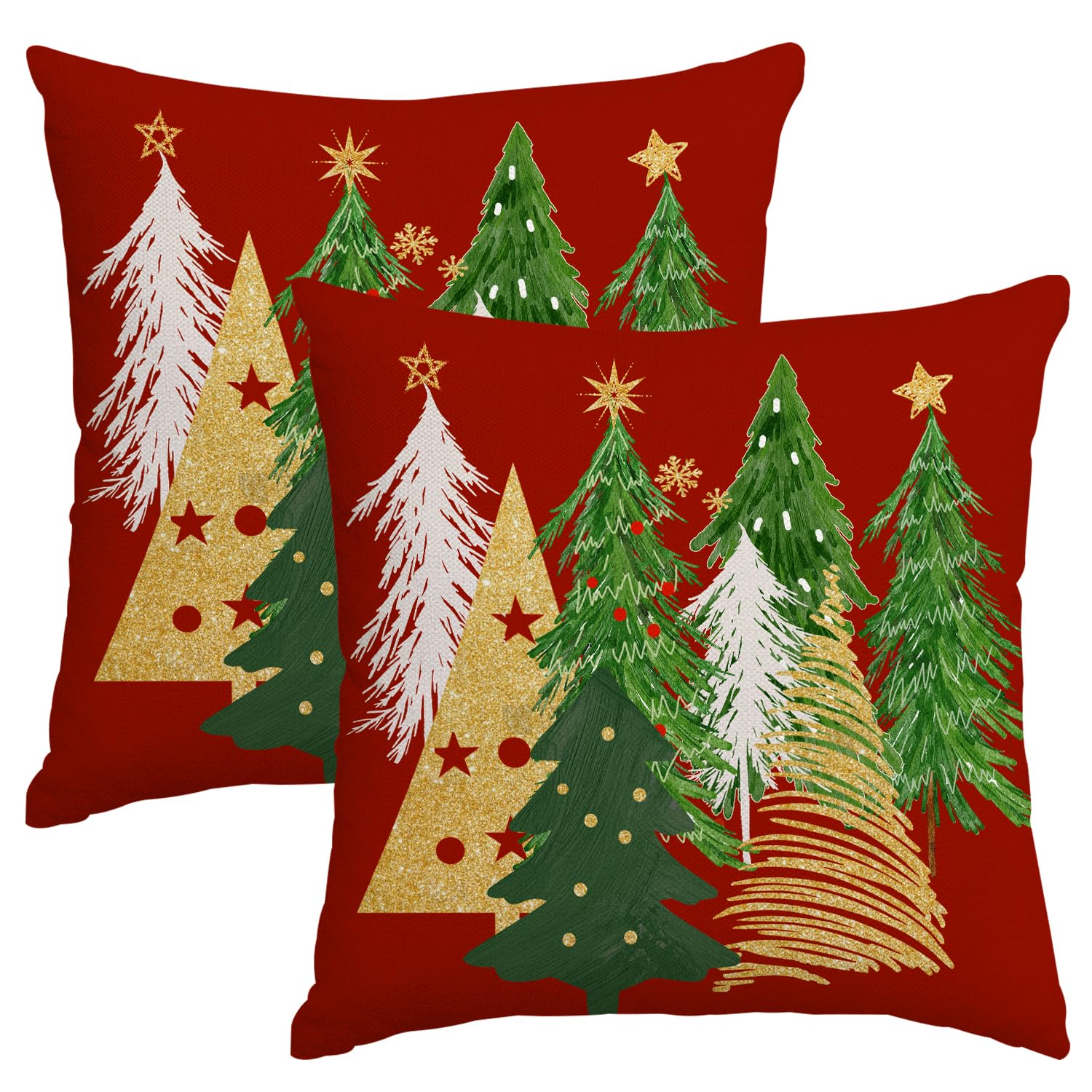 Artmag Christmas Pillow Covers 16X16 Inch Set Of 2 Christmas Tree Red Decorative Pillow Covers Winter Holiday Cushion Cases Deco