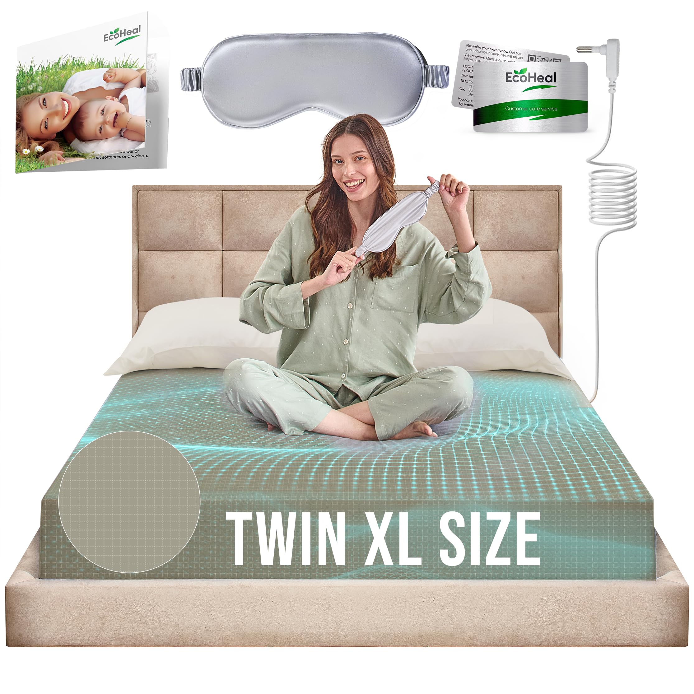 Earth Grounding Fitted Sheet Twin Xl Size With 12% Silver Fiber & 4% Silk & 84% Organic Cotton - Green- Soft Earth Grounding Wel