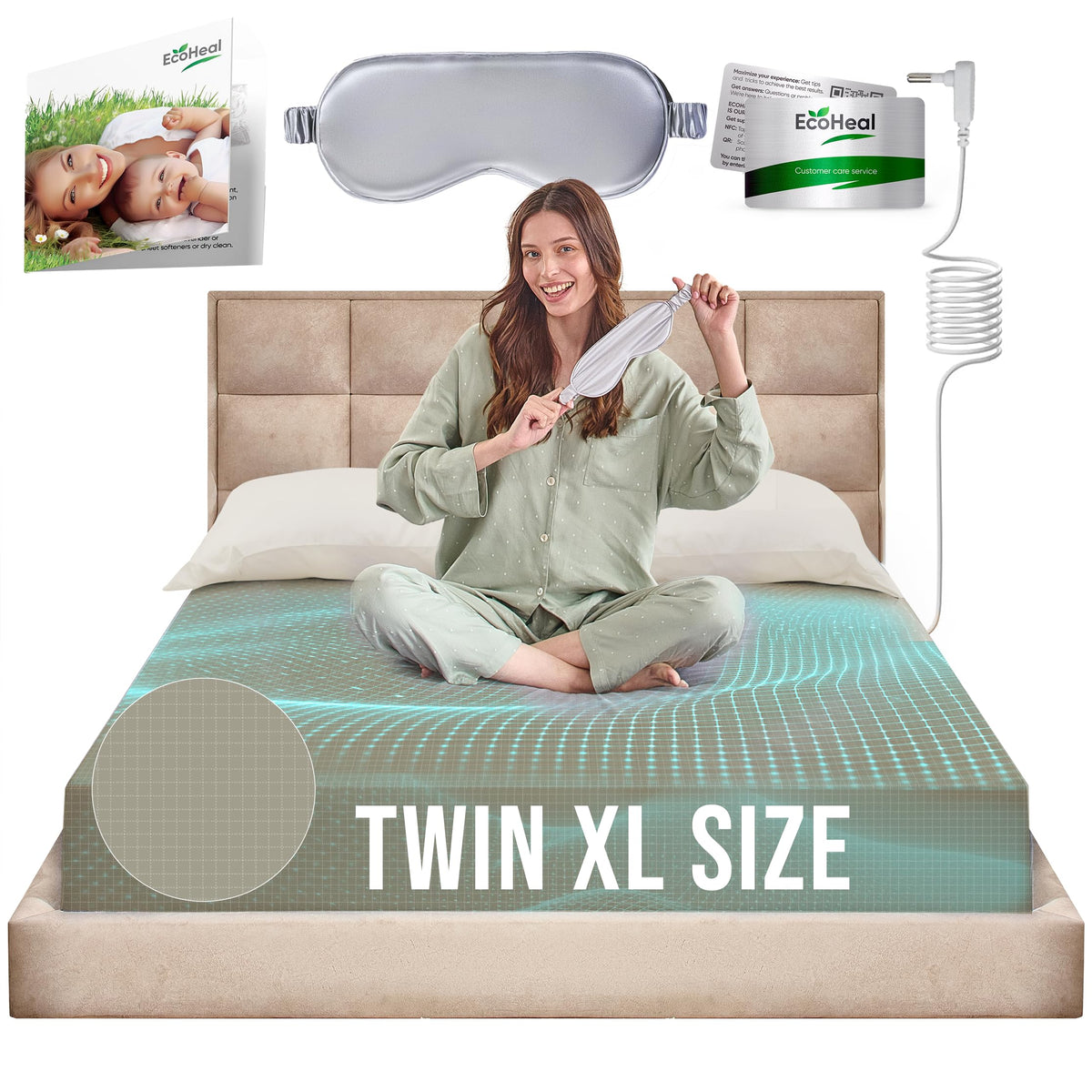 Earth Grounding Fitted Sheet Twin Xl Size With 12% Silver Fiber & 4% Silk & 84% Organic Cotton - Green- Soft Earth Grounding Wel