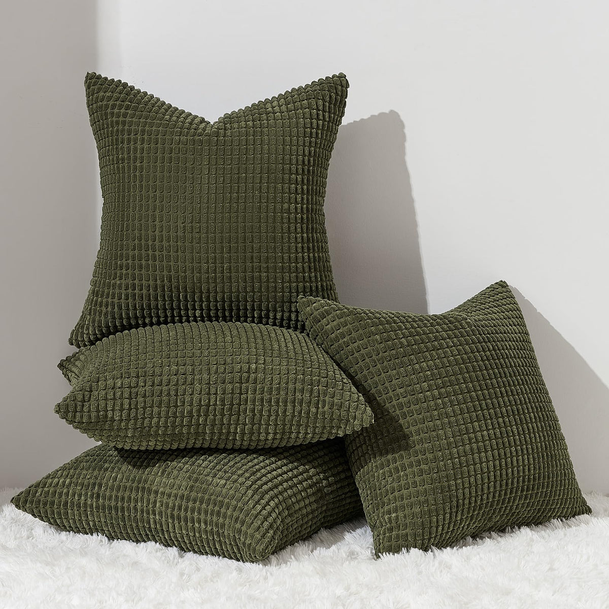 Topfinel 4 Packs Olive Green Decorative Throw Pillow Covers 20X20 Inch For Living Room Couch Bed Sofa, Boho Western Farmhouse Ho