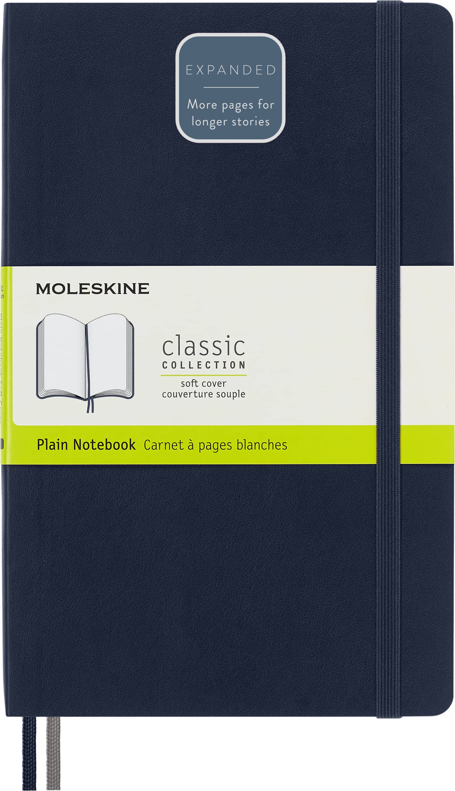 Moleskine Classic Expanded Notebook, Soft Cover, Large (5' X 8.25') Plain/Blank, Sapphire Blue, 400 Pages