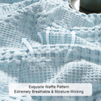 Phf Cooling Waffle Blanket Twin Size, Lightweight 60% Rayon Derived From Bamboo & 40% Cotton Breathable Blanket For Hot Sleepers, Soft And Luxury For Bed Couch And Sofa, 66'X90',Sky Blue