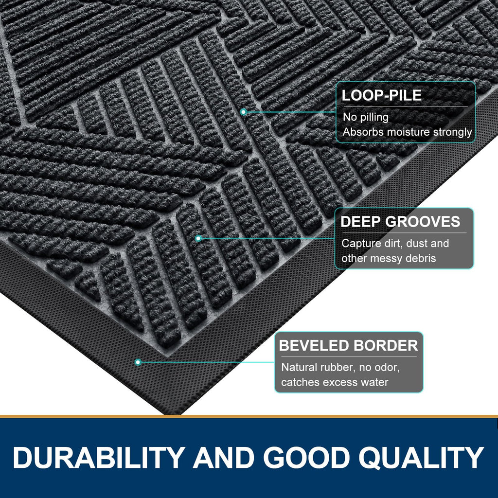 Smiry Front Door Mat Outside Entrance, Heavy Duty Sturdy Natural Rubber Doormat, Trap Dirt And Moisture, Easy Clean Low Profile Welcome Floor Mats For Indoor Outdoor Entry, 36X24 Inch, Grey