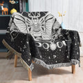 Shesyuki Boho Throw Blanket Reversible Cotton Bohemian Tapestry Hippie Room Decor Double Sided (Month Moth Black 50'X60')