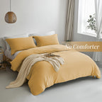 Mildly Super Soft Duvet Cover - 100% Washed Microfiber Warm Mustard Yellow Comforter Cover Set 3 Pieces With Zipper Closure & Co