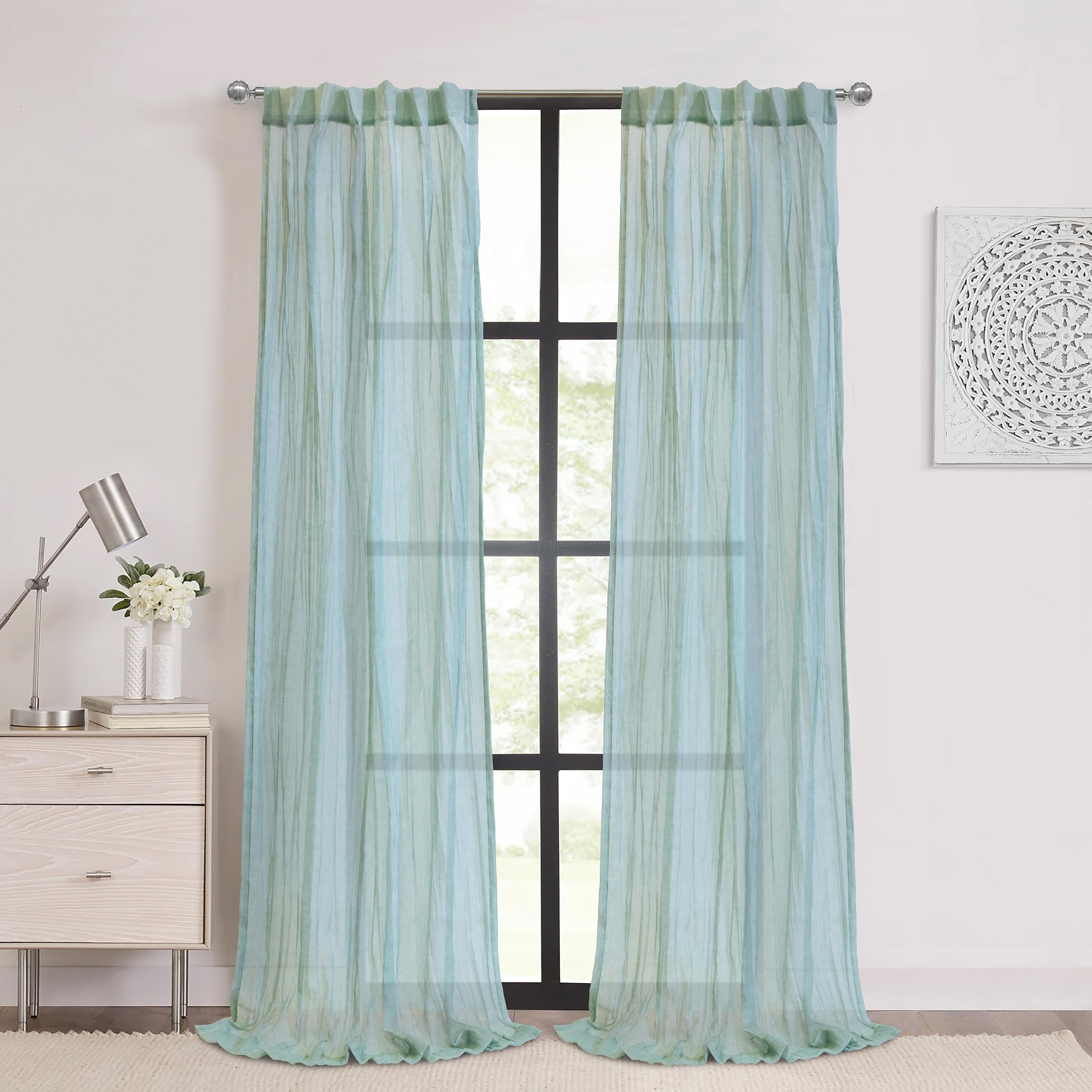 Richmark International Paloma Sheer Dual Header Curtain Panel 52 x 95 in Pale Thyme