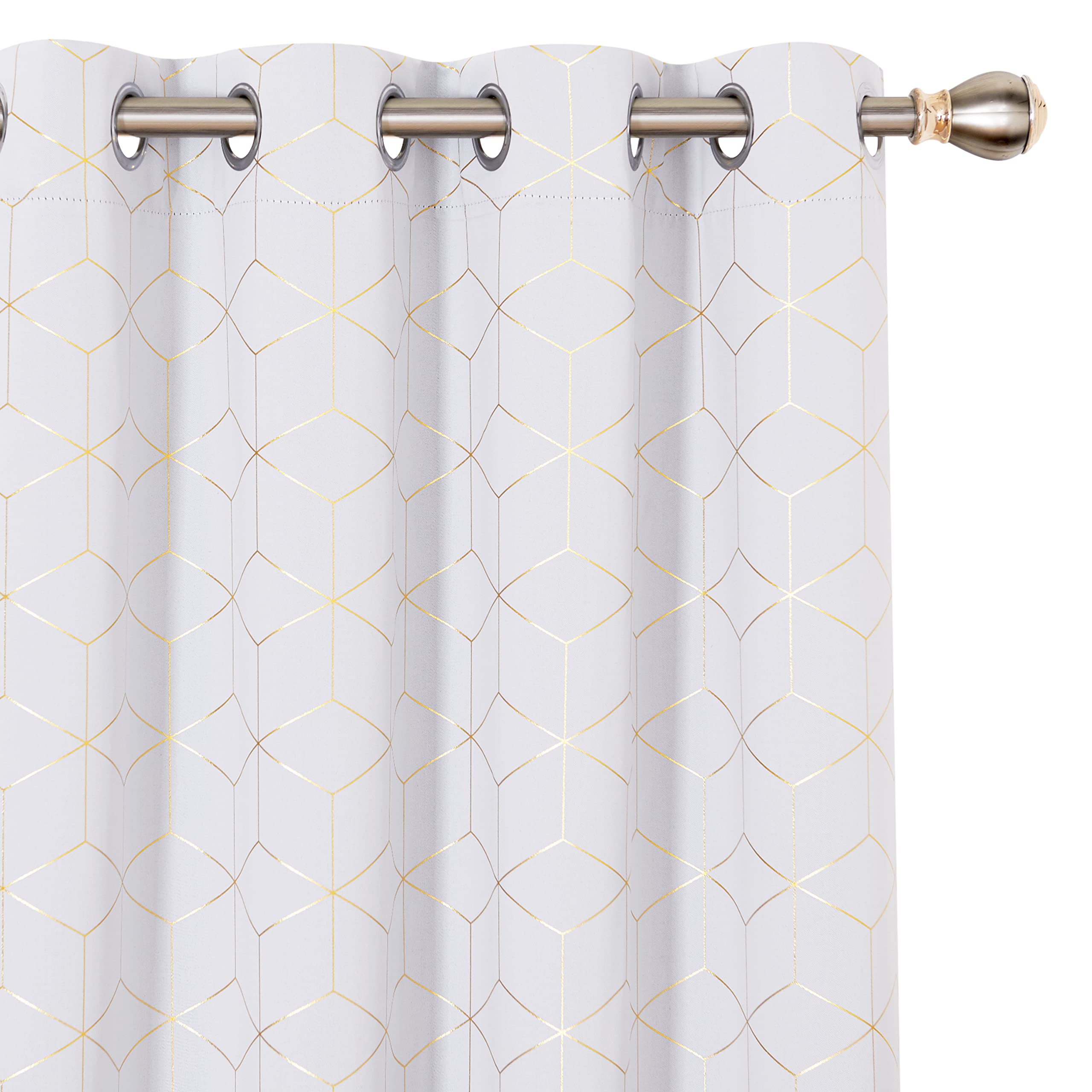 Deconovo Blackout Curtains Gold Diamond Foil Print, Greyish Star White, Room Darkening Thermal Insulated Sun Blocking Grommet Cu