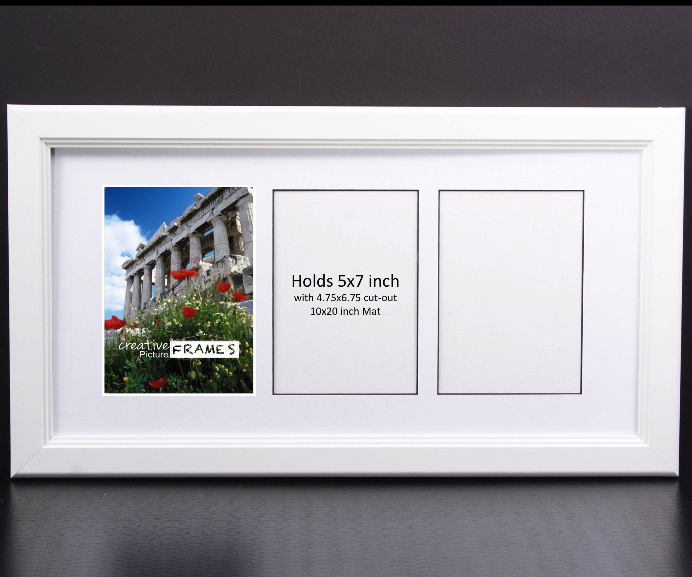 CreativePF 3 Opening Glass Face White Picture Frame to hold 5 by 7 inch Photographs including 10x20-inch White Mat Collage