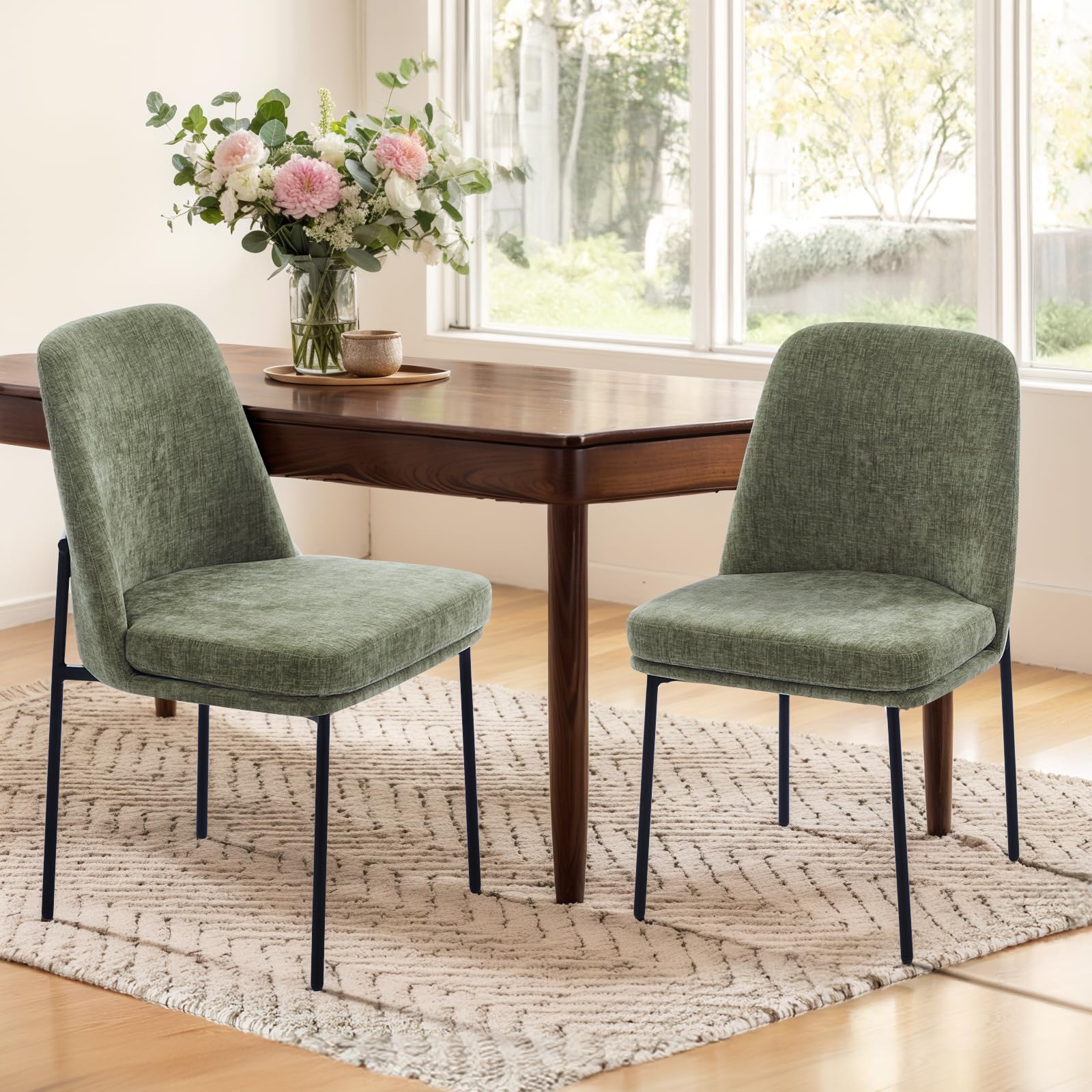 COLAMY Modern Dining Chairs Set of 2, Fabric Upholstered Dining Room Chairs Dinner Chair Stylish Kitchen Chairs with Curved Back