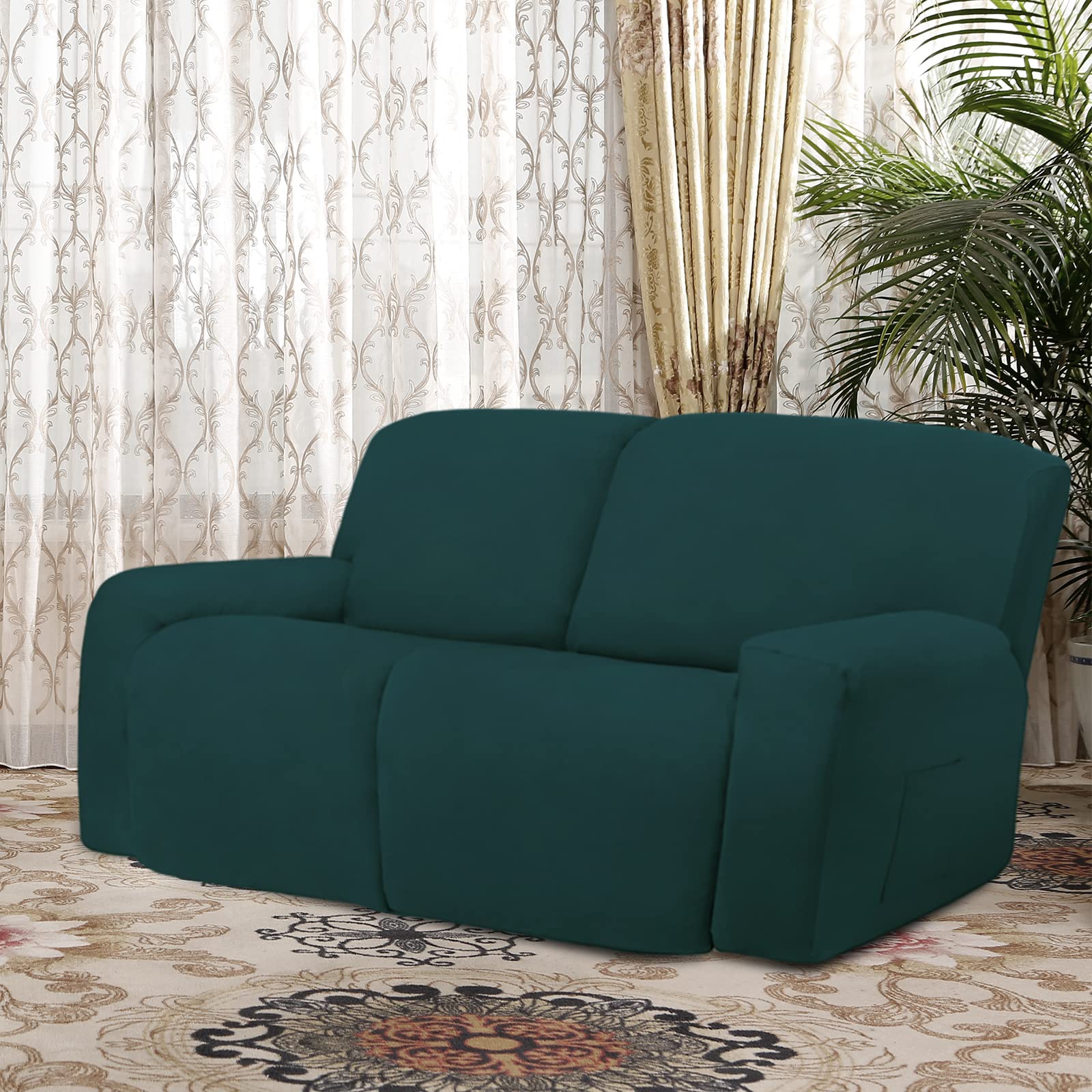 Easy-Going Oversized 6 Pieces Microfiber Stretch Sectional Recliner Loveseat Sofa Slipcover Soft Fitted Fleece 2 Seats Couch Cover Washable Furniture Protector With Elasticity For Kids Pet Deep Teal