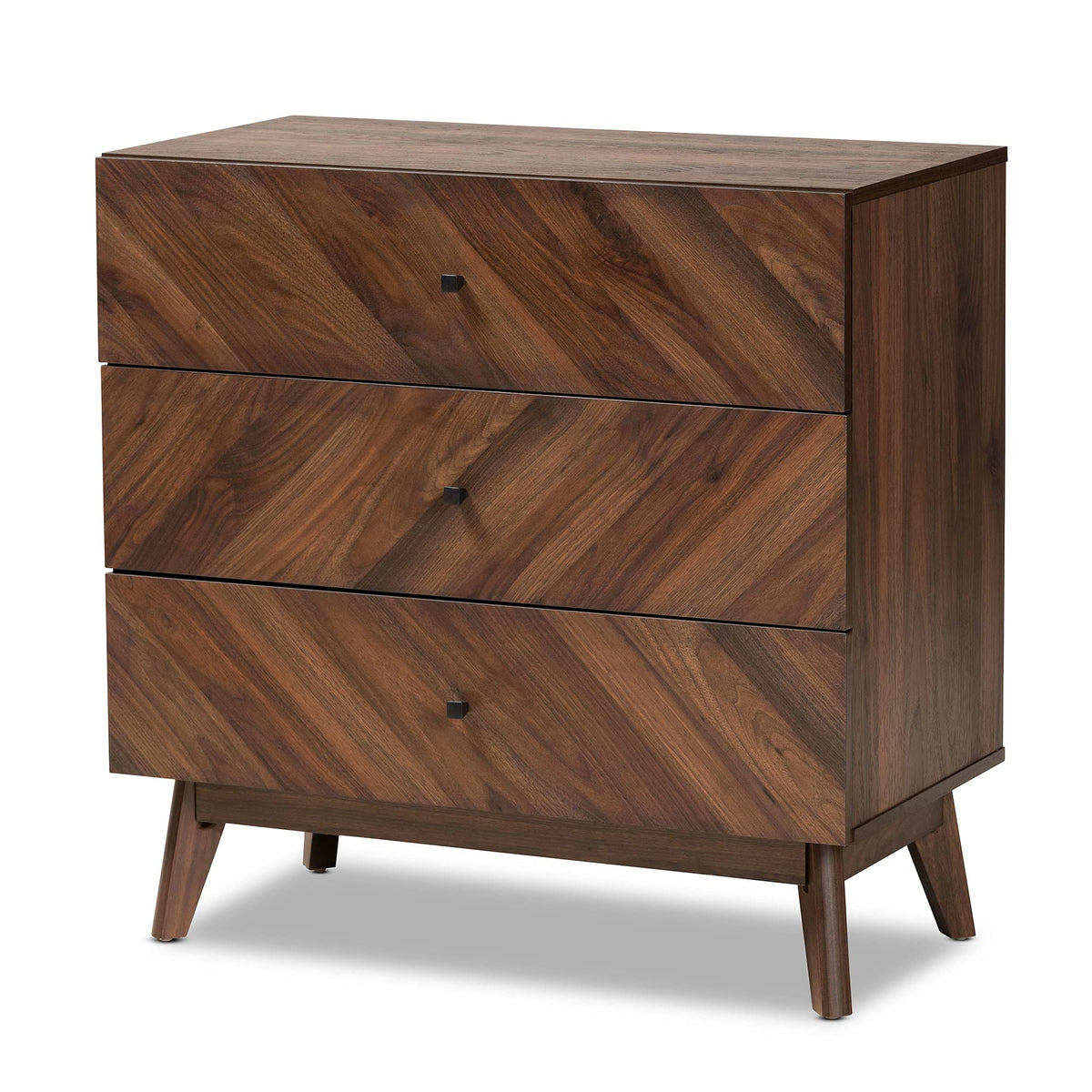 Baxton Studio Hartman Mid-Century Modern Walnut Brown Finished Wood 3-Drawer Storage Chest