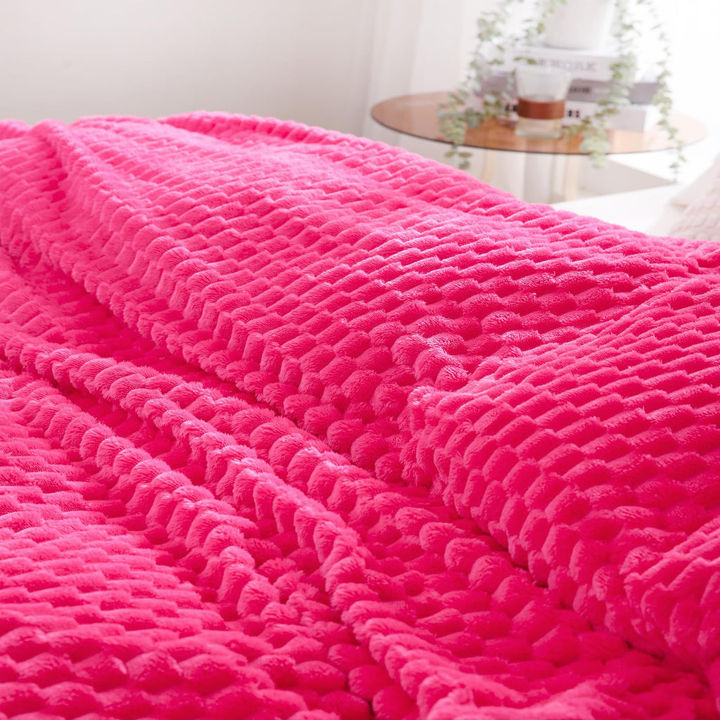 Puncuntex Hot Pink Throw Blanket 90''  90'' Inches Fuzzy 3D Jacquard Decorative Flannel Fleece Super Soft Plush Cozy Blanket For