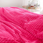 Puncuntex Hot Pink Throw Blanket 90''  90'' Inches Fuzzy 3D Jacquard Decorative Flannel Fleece Super Soft Plush Cozy Blanket For