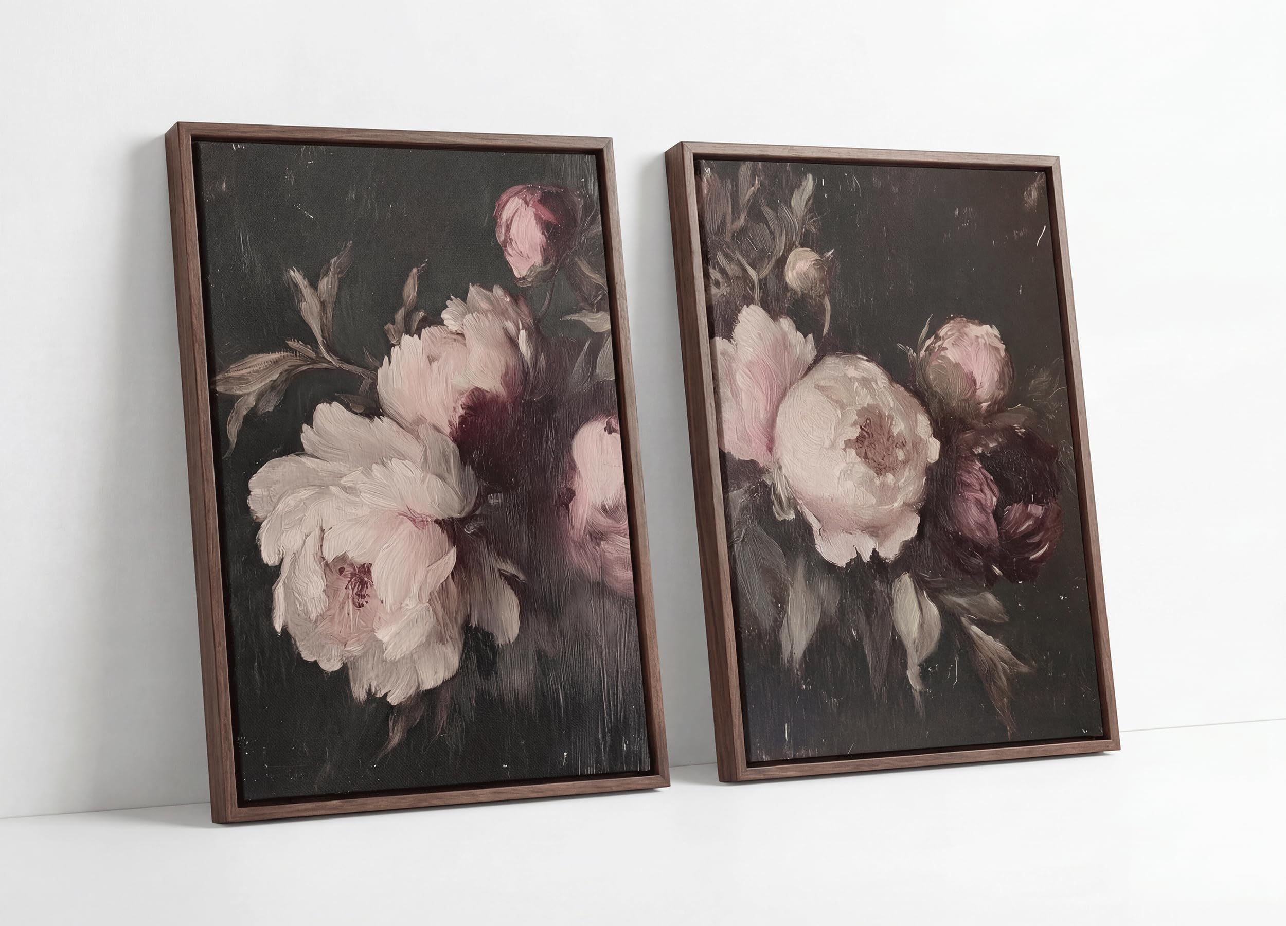 KKJ Vintage Floral Unframed Canvas Prints Set of 2, Moody Peony Rose Wall Art, Unstretched Rolled Canvas, for Living Room Bedroo