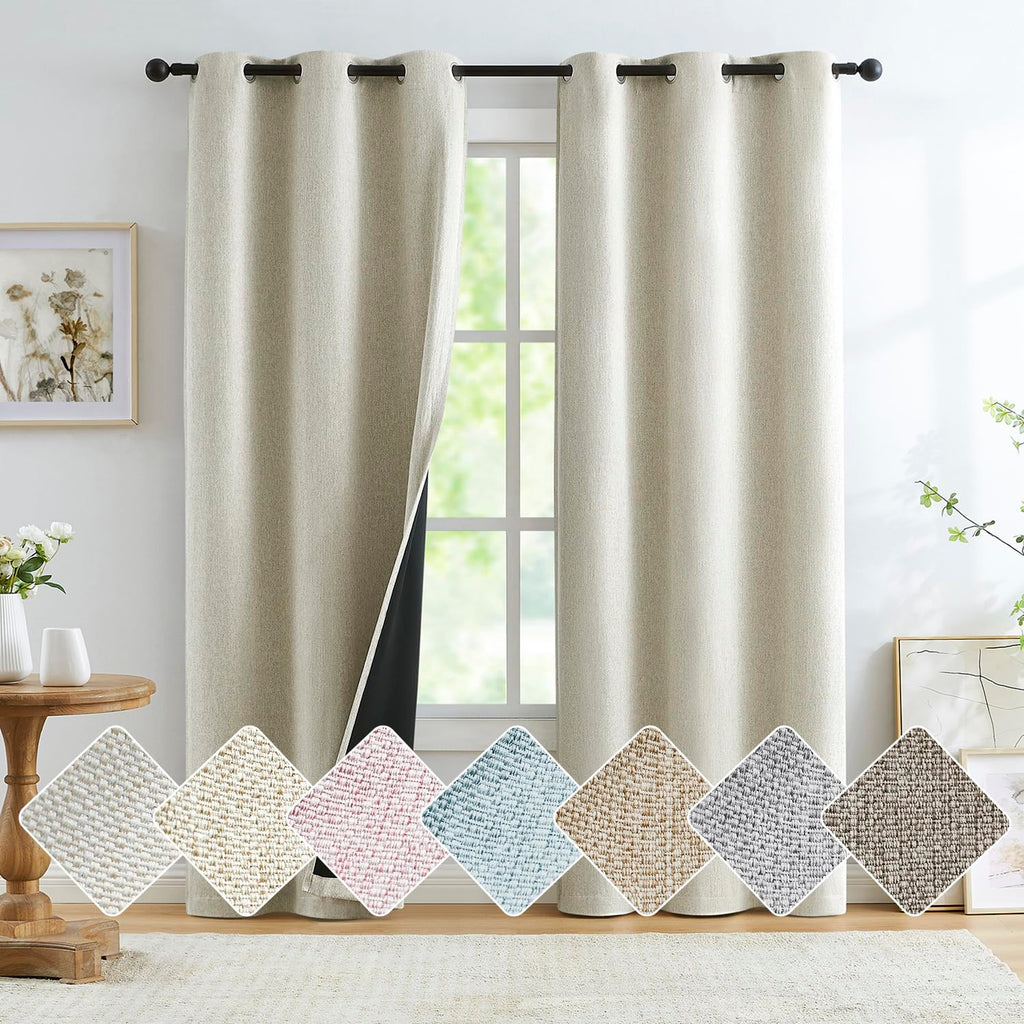 Natural Linen Full Blackout Curtains for Small Windows 45inch Thermal Insulated Noise Reducing Bedroom Drapes Rustic Farmhouse T