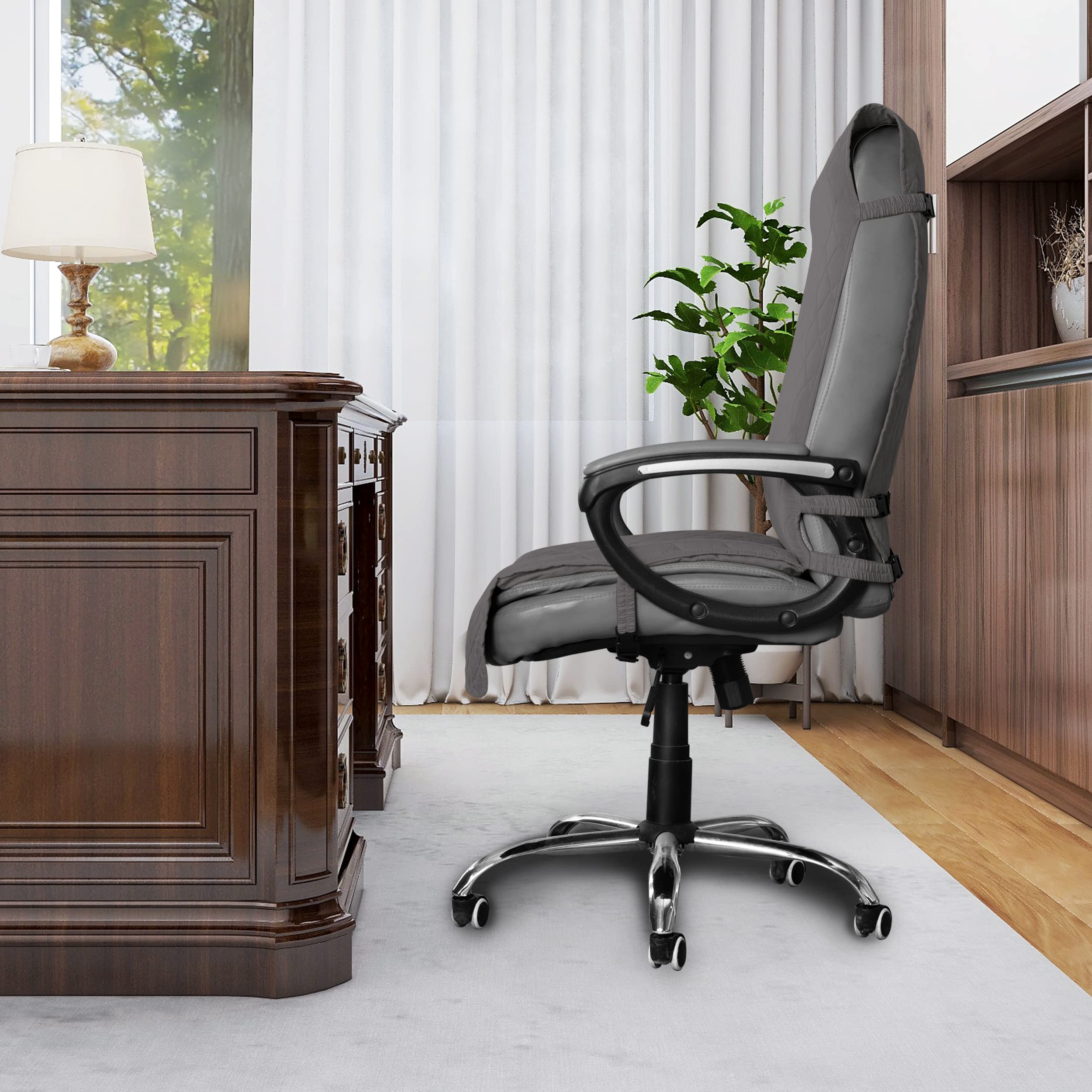 Easy-Going Quilted Microfiber Office Chair Cover With Soft Memory Foam Seat Cushion Water Resistant Desk Computer Chair Slipcover Anti-Slip Chair Protector (Medium, Gray)