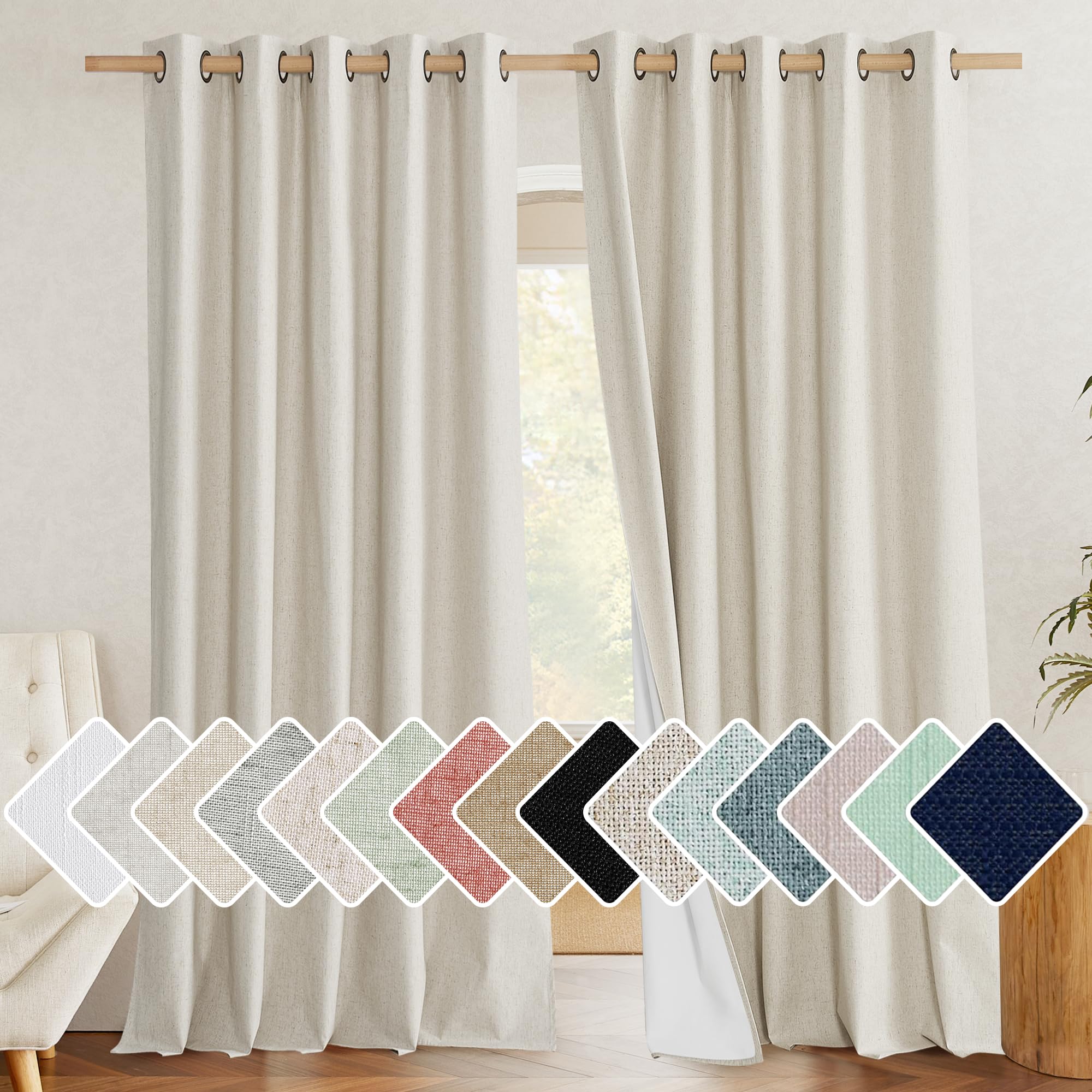 NICETOWN Farmhouse Style Keep Warm Large Window Draperies 108 inches Length with Thermal Insulated Liners, 2 Panels, 62 W, Full 