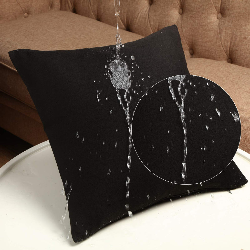 4 Pack Decorative Outdoor Waterproof Throw Pillow Covers, Square Patio Balcony Garden Waterproof Cushion Case, Pu Coating Pillow Shell For Couch, Bed, Patio, Sofa, Tent,18 X 18 Inch (Black)