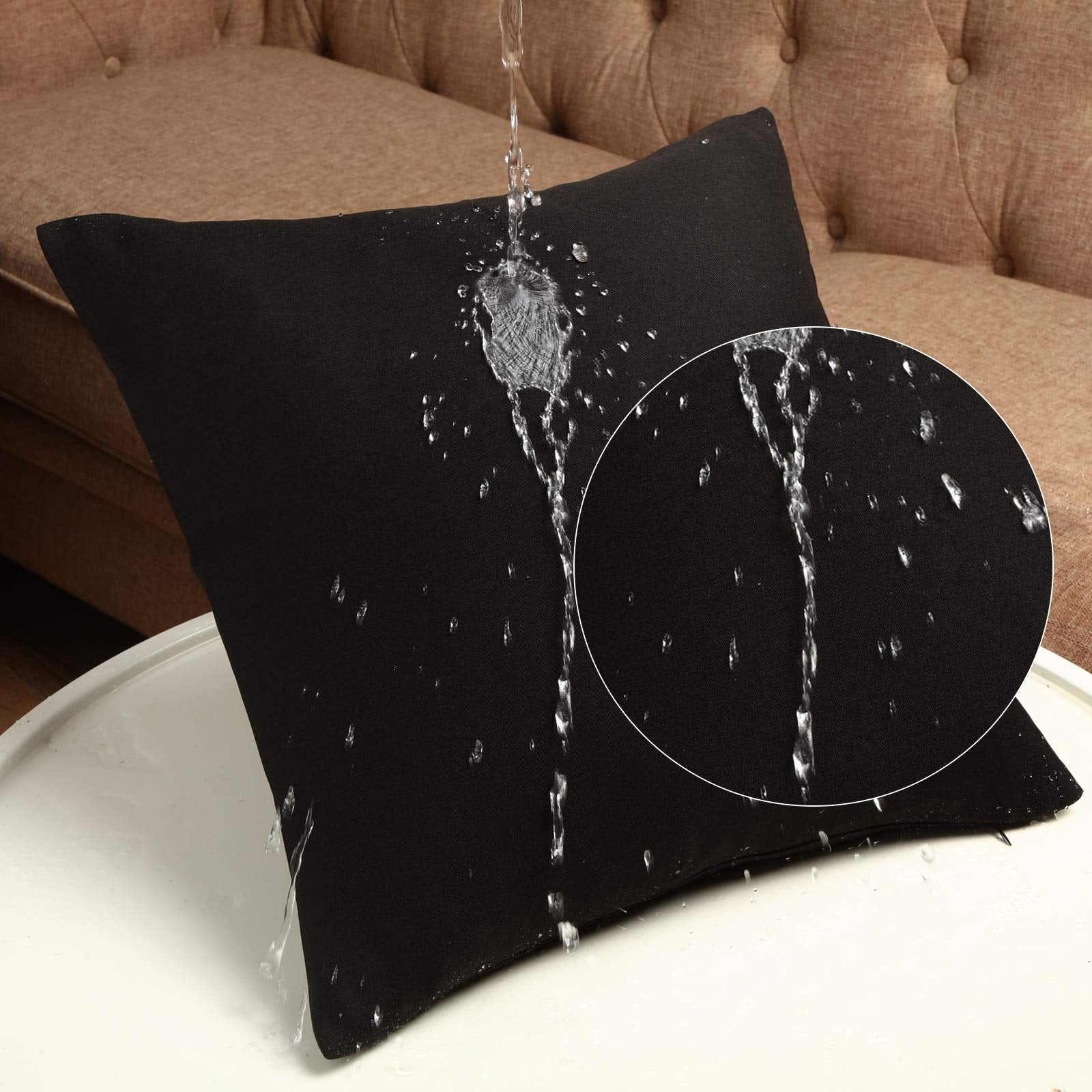 4 Pack Decorative Outdoor Waterproof Throw Pillow Covers, Square Patio Balcony Garden Waterproof Cushion Case, Pu Coating Pillow Shell For Couch, Bed, Patio, Sofa, Tent,18 X 18 Inch (Black)