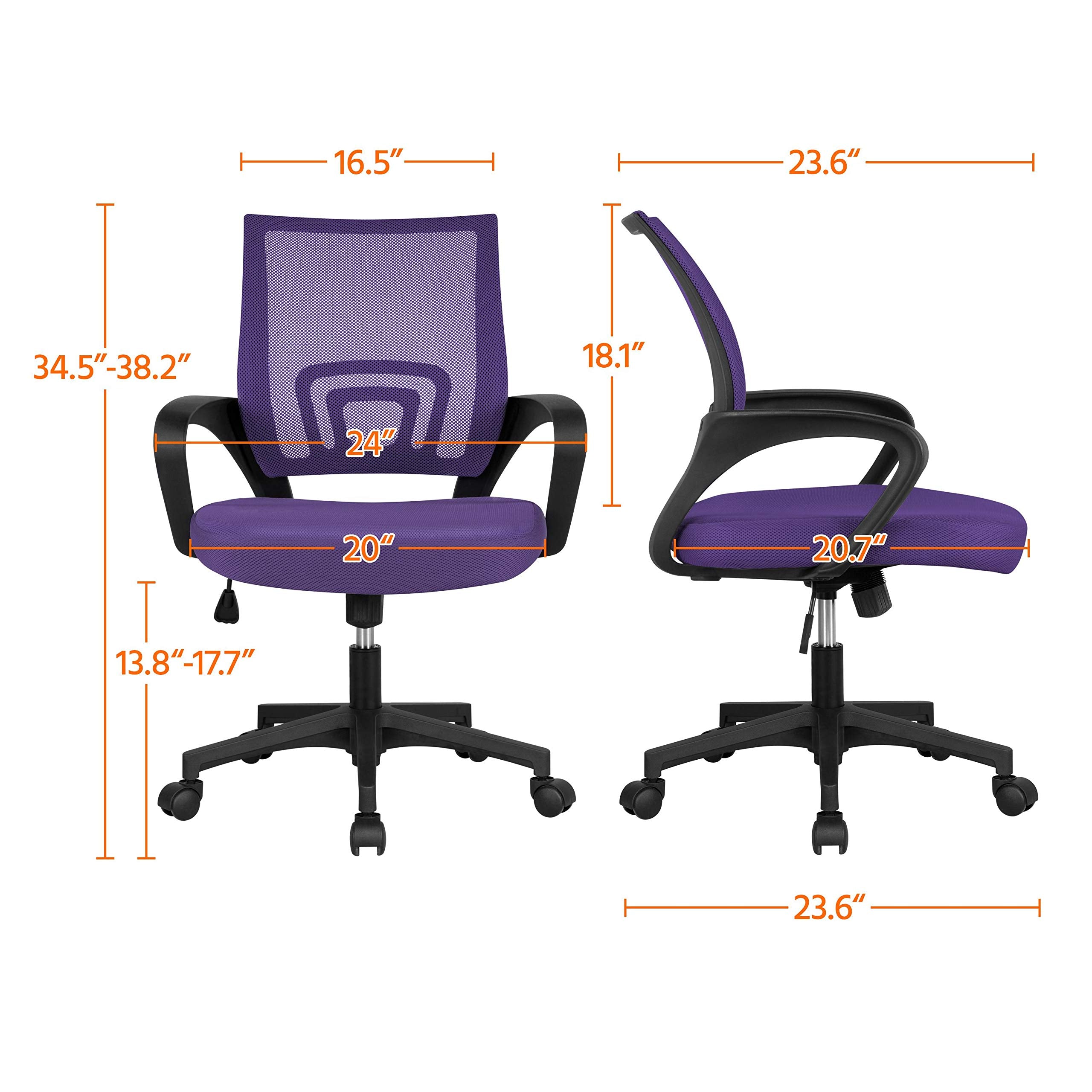 Yaheetech Office Chair Ergonomic Mesh Chair W/Lumbar Support Armrest Wheels Comfortable Racing Seat Adjustable Swivel Rolling Home Executive Mid Back Computer Chair For Adults, Purple