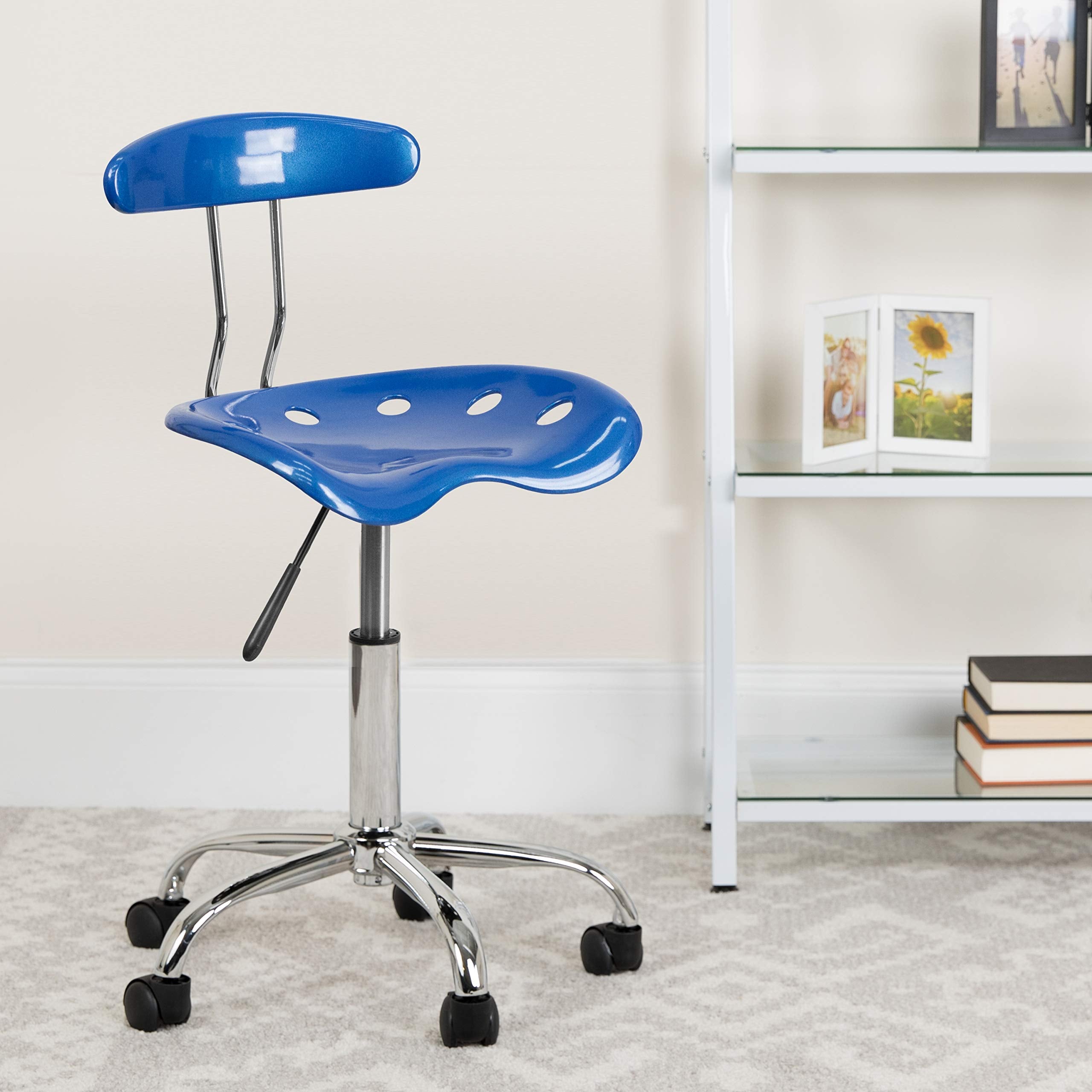 Flash Furniture Elliott Vibrant Bright Blue and Chrome Swivel Task Office Chair with Tractor Seat