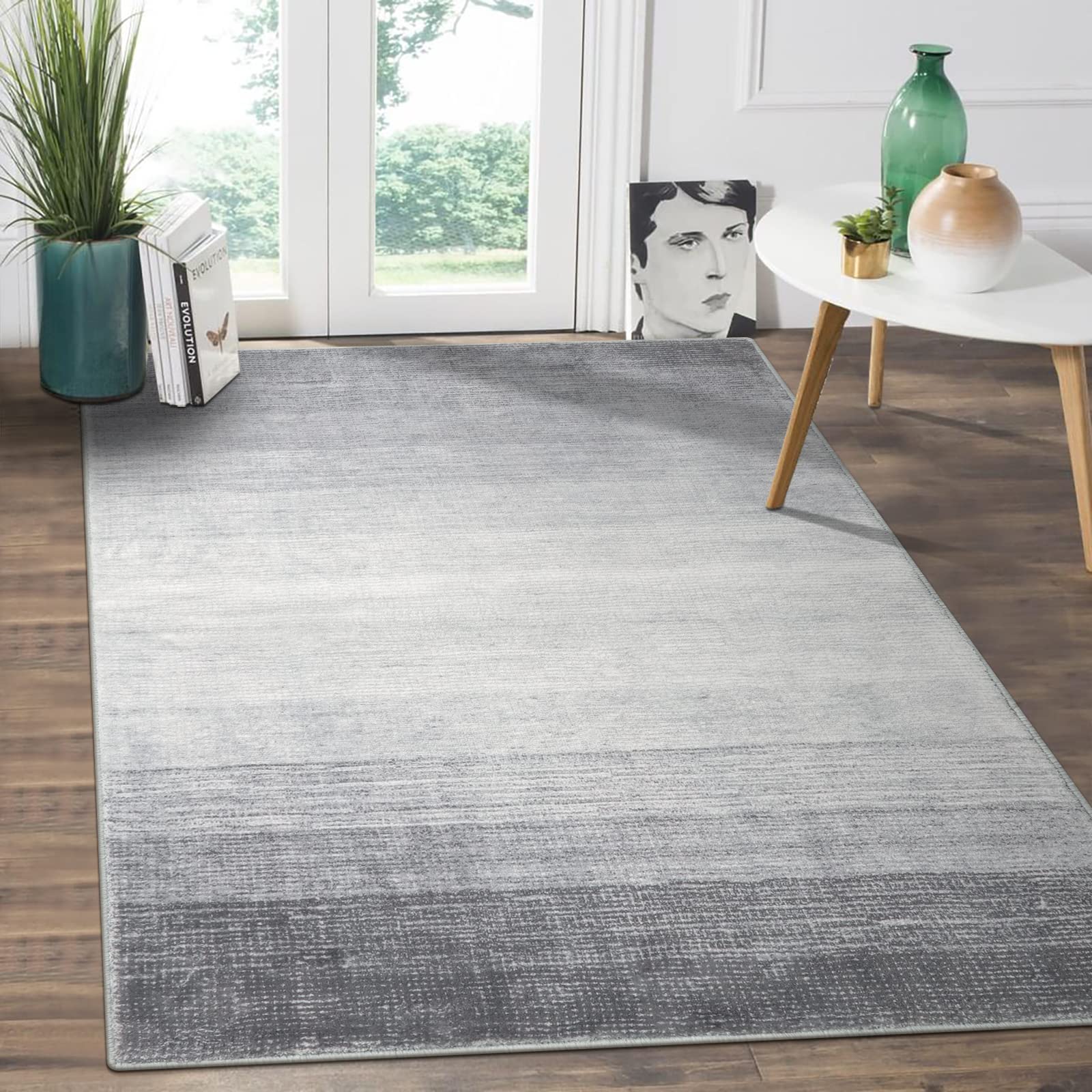 Wonnitar Modern Ombre Area Rug, Washable 3x5 Entry Rug Grey Throw Rugs for Bedroom, Non-Slip Contemporary Gradient Soft Bathroom