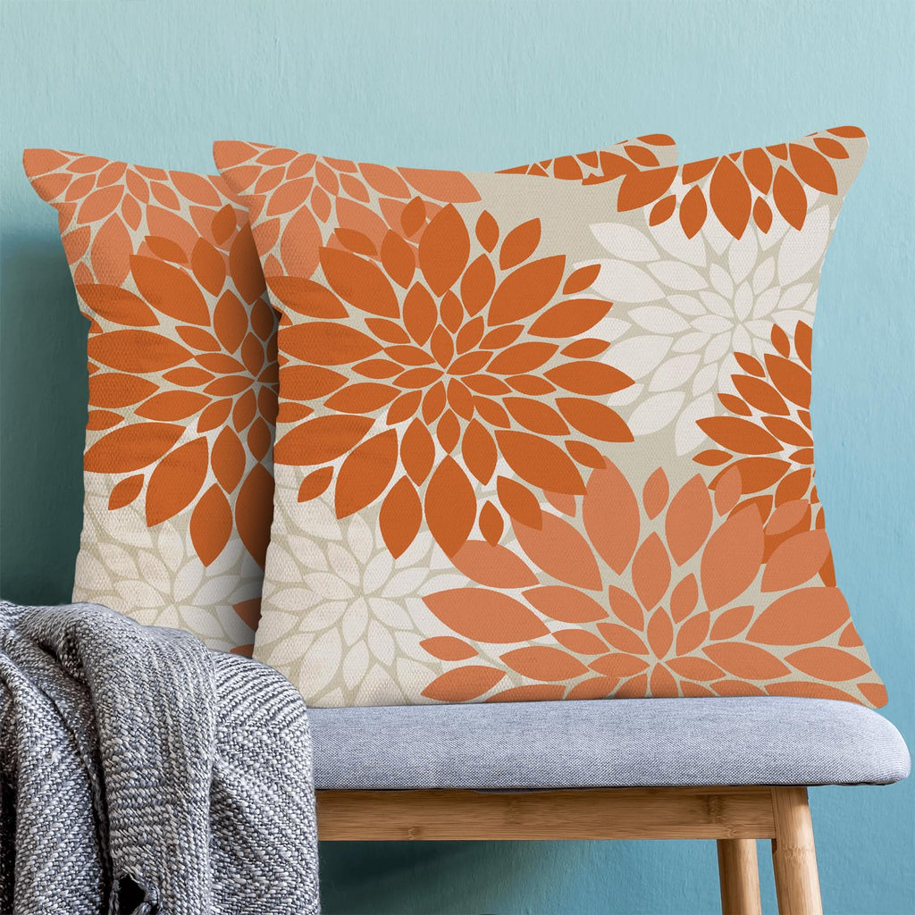 Cxmeifly Fall Burnt Orange Outdoor Pillow Covers 18X18 Inch Set Of 2 Coral White Dahlia Floral Decor Throw Pillows Modern Geomet