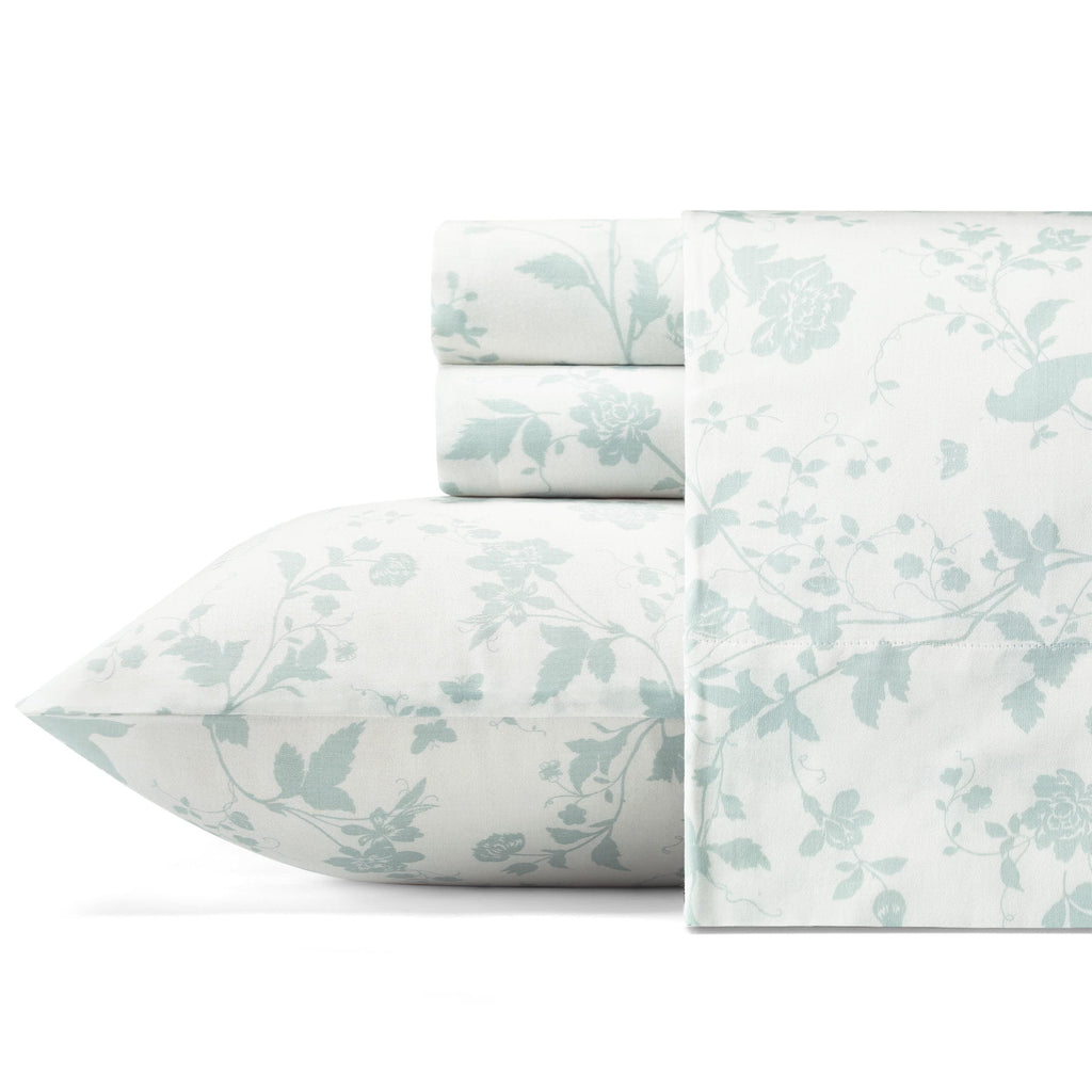 Laura Ashley - Queen Sheets, Soft Sateen Cotton Bedding Set - Sleek, Smooth, & Breathable Home Decor (Garden Palace Blue, Queen)