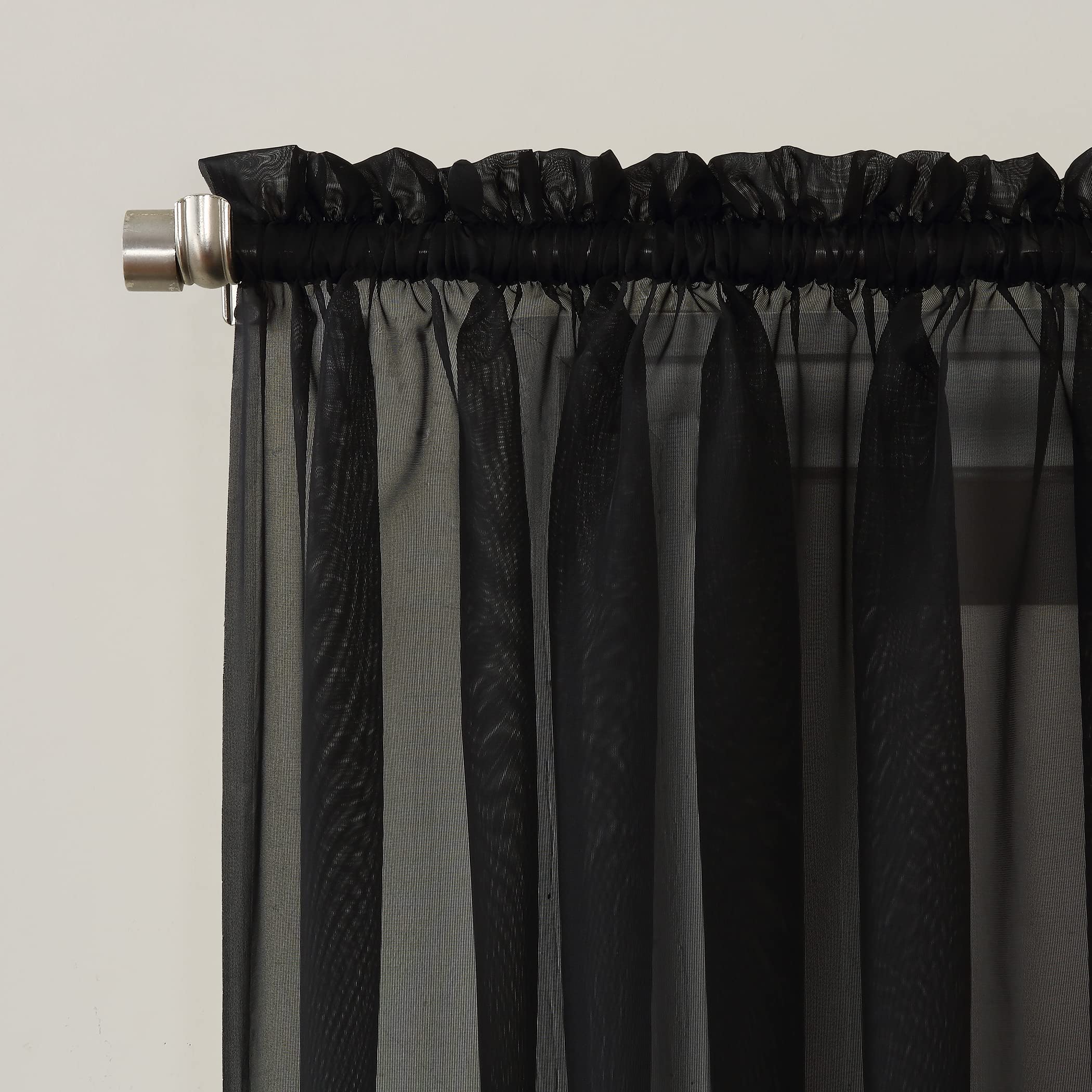No. 918 53566 Emily Sheer Voile Rod Pocket Curtain Panel, 59'' X 95'', Black