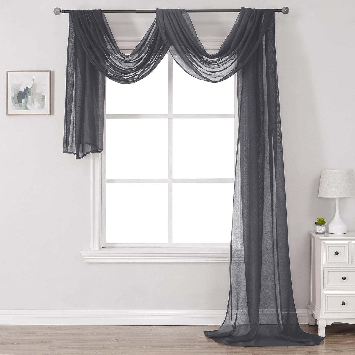 Donren Dark Grey Window Scarf For Outdoor Decoration - Add Luxury Beautiful Elegant Effect To Curtain Panels (1 Panel, 52 X 288