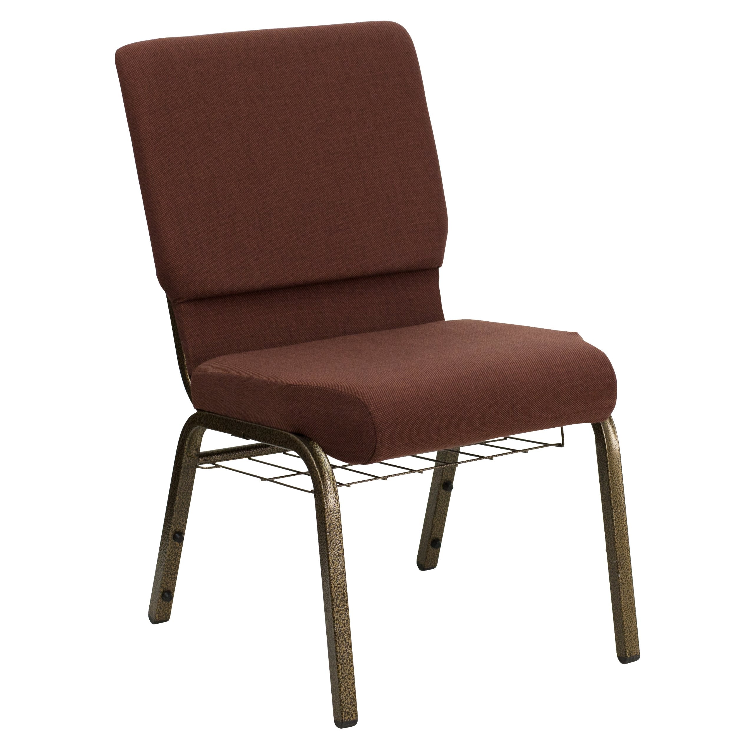 Flash Furniture HERCULES Series 18.5''W Church Chair in Brown Fabric with Cup Book Rack - Gold Vein Frame