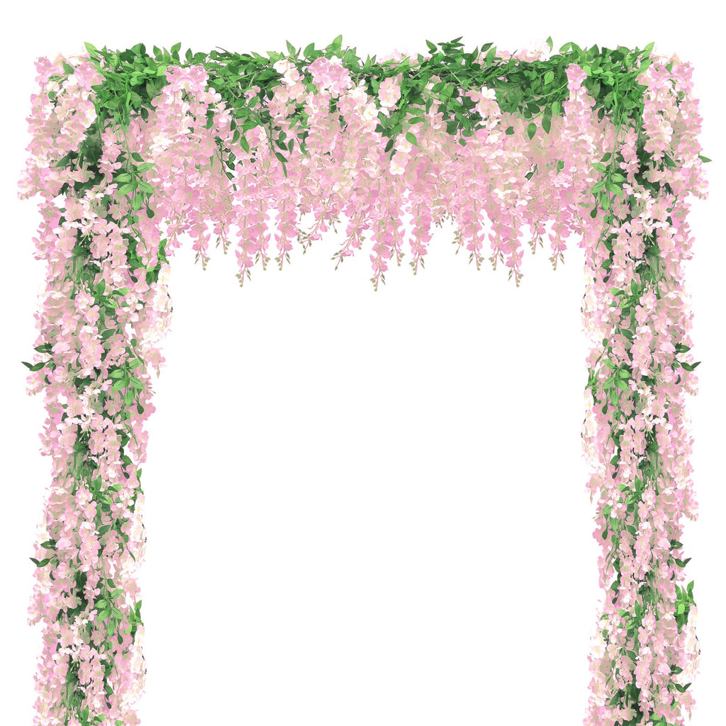 Findosom Wisteria Artificial Flowers Garland, 10Pcs Total 72FT Pink Wisteria Hanging Flowers, Flower Garland Decorations for Hom