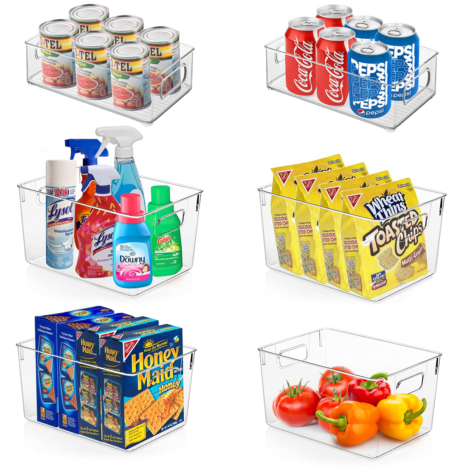 KAZIPA 4 Pack Kitchen Organizers and Storage-Clear Plastic Storage Bins, Fridge and Pantry Organizers and Storage,Food,Cabinet,K