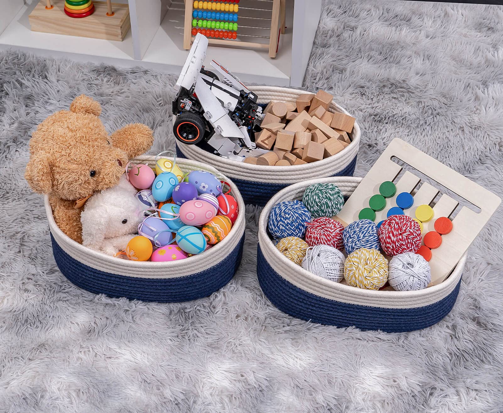 Kriitools Off White&Navy Shelf Basket To Store And Organize Household Items/Baskets&Bins For Daily Storage &Organizing/Woven Rop