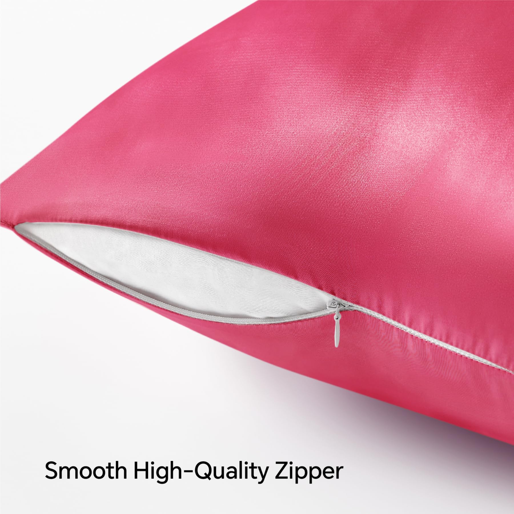 Bedelite Satin Pillowcase With Zipper, Hot Pink Pillow Cases Queen Size Set Of 2, Super Soft And Cooling Similar To Silk Pillow