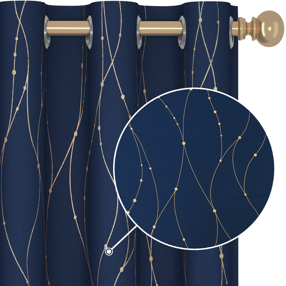 Deconovo Window Curtains For Bedroom 63 Inch - Blackout Noise Reducing Drapes For Kids Room, Grommet Curtains With Gold Printed