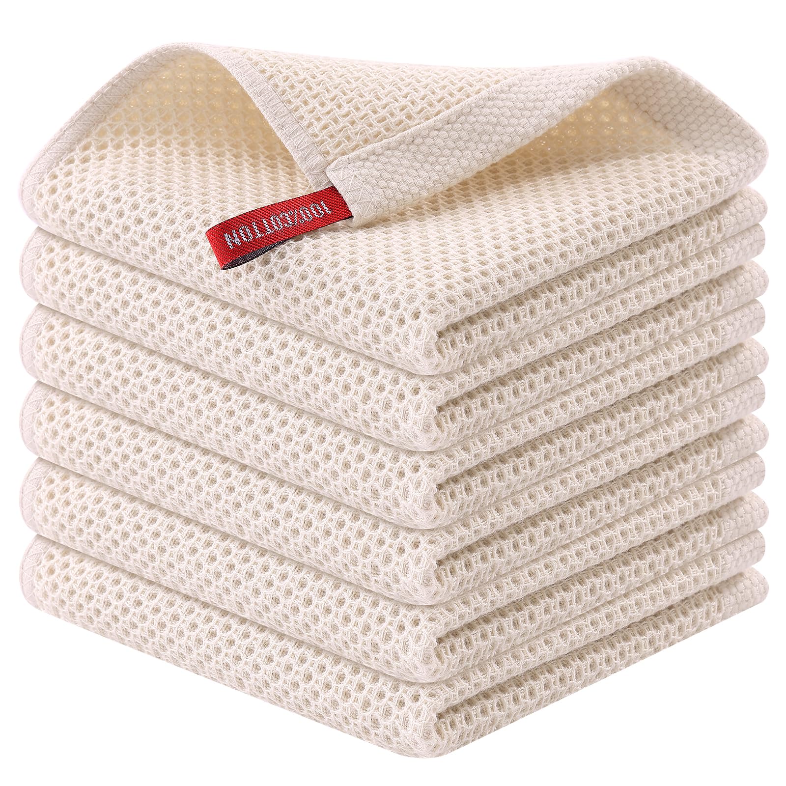 Kitinjoy 100% Cotton Kitchen Dish Cloths, 6-Pack Waffle Weave Dish Towels for Drying Dishes Super Soft Absorbent Quick Drying Di