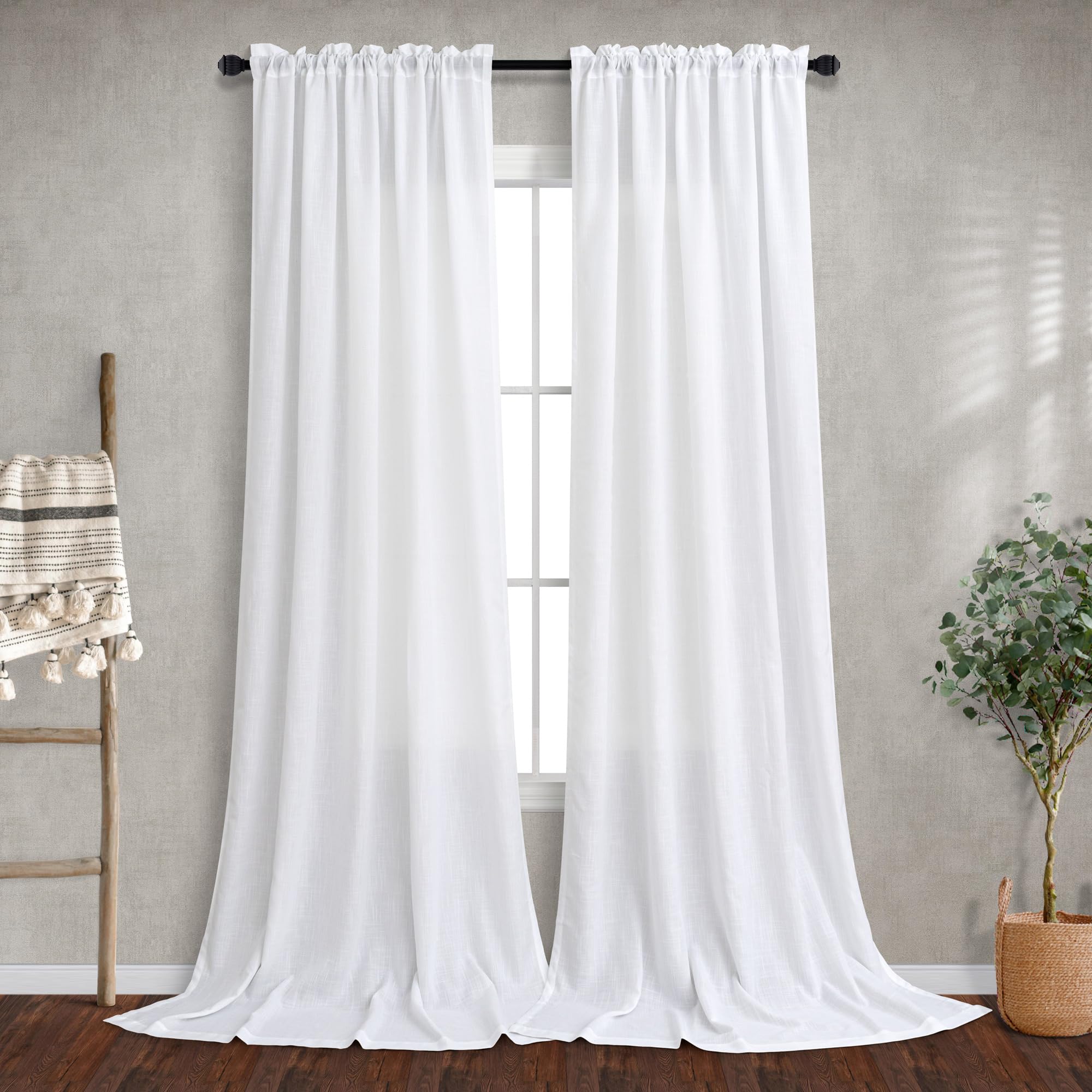 Mrs.Naturall 60 Inch Wide Curtains White For Living Room 2 Panels Pair Rod Pocket Drapes Semi Sheer Linen Extra Large Curtains For Home Office Hotel Flat Family Sunroom Loft Width 5 X 9 Ft Long 60X108