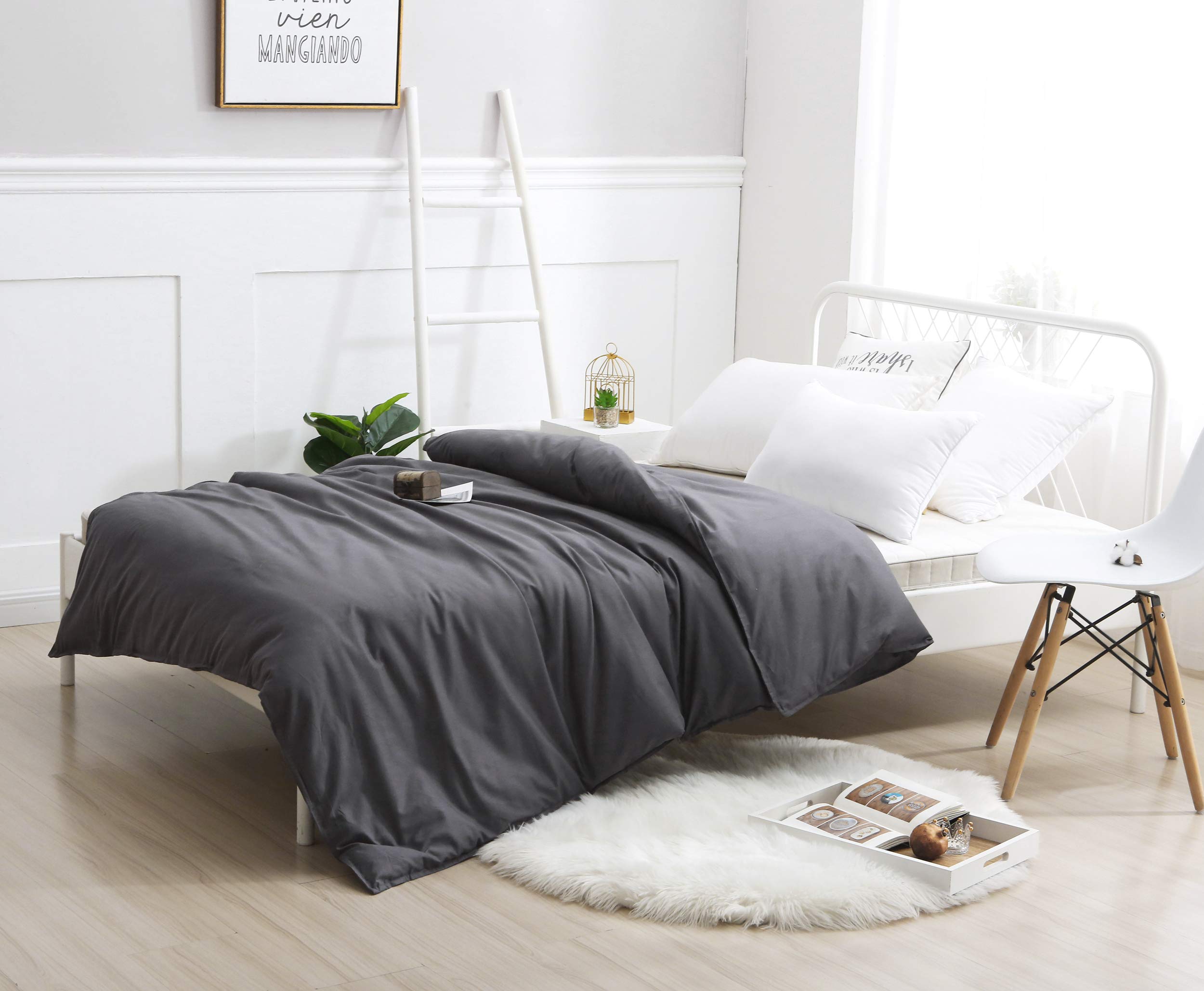 F.Y.Dreams Weighted Blanket Duvet Cover 60X80 Inches With 8 Ties,Zipper On Long Side/100% Cotton, Dark Grey/Just Duvet Cover