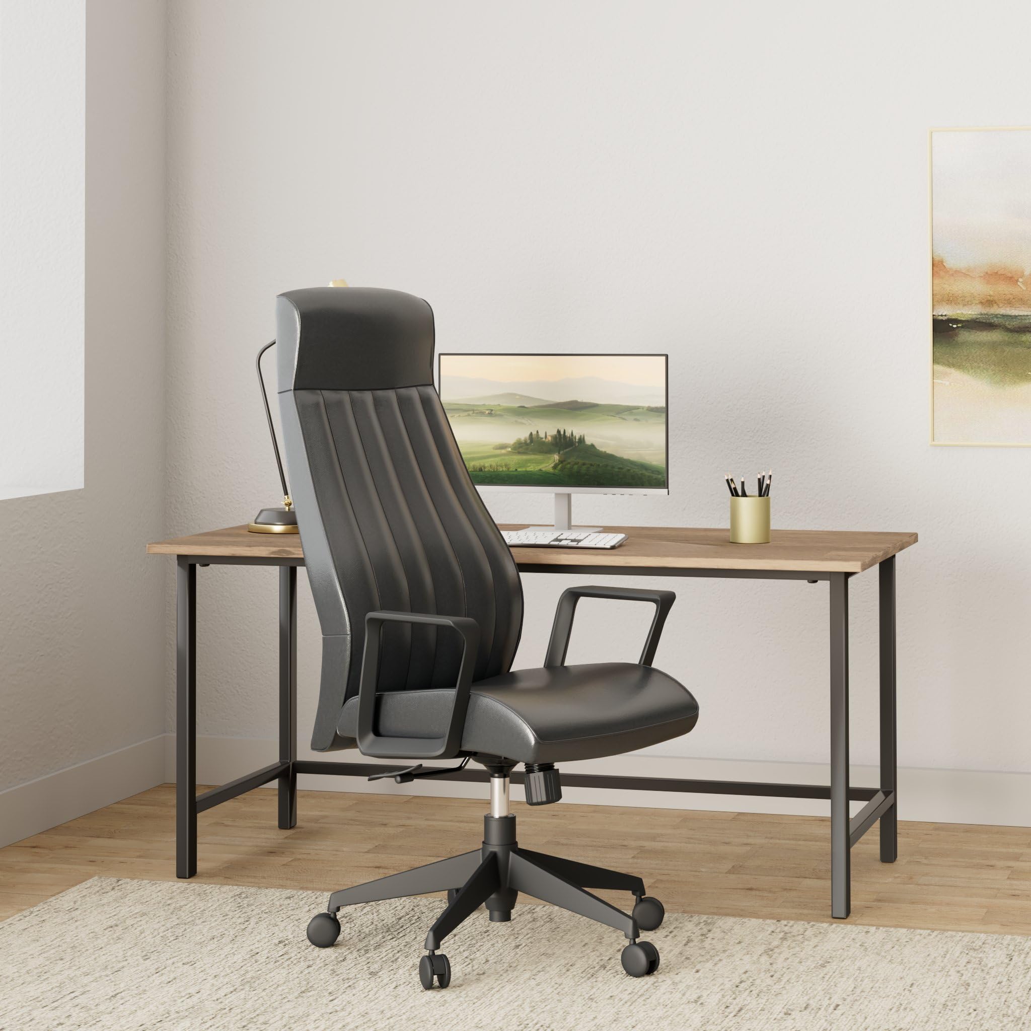 Lorell LYS High-Back Bonded Black Leather Chair