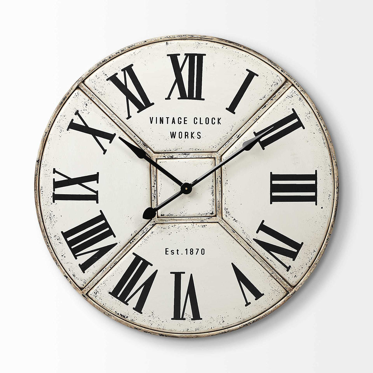 HomeRoots Metal 36.5' Round Industrial Style Wall Clock with Rustic White Toned Face