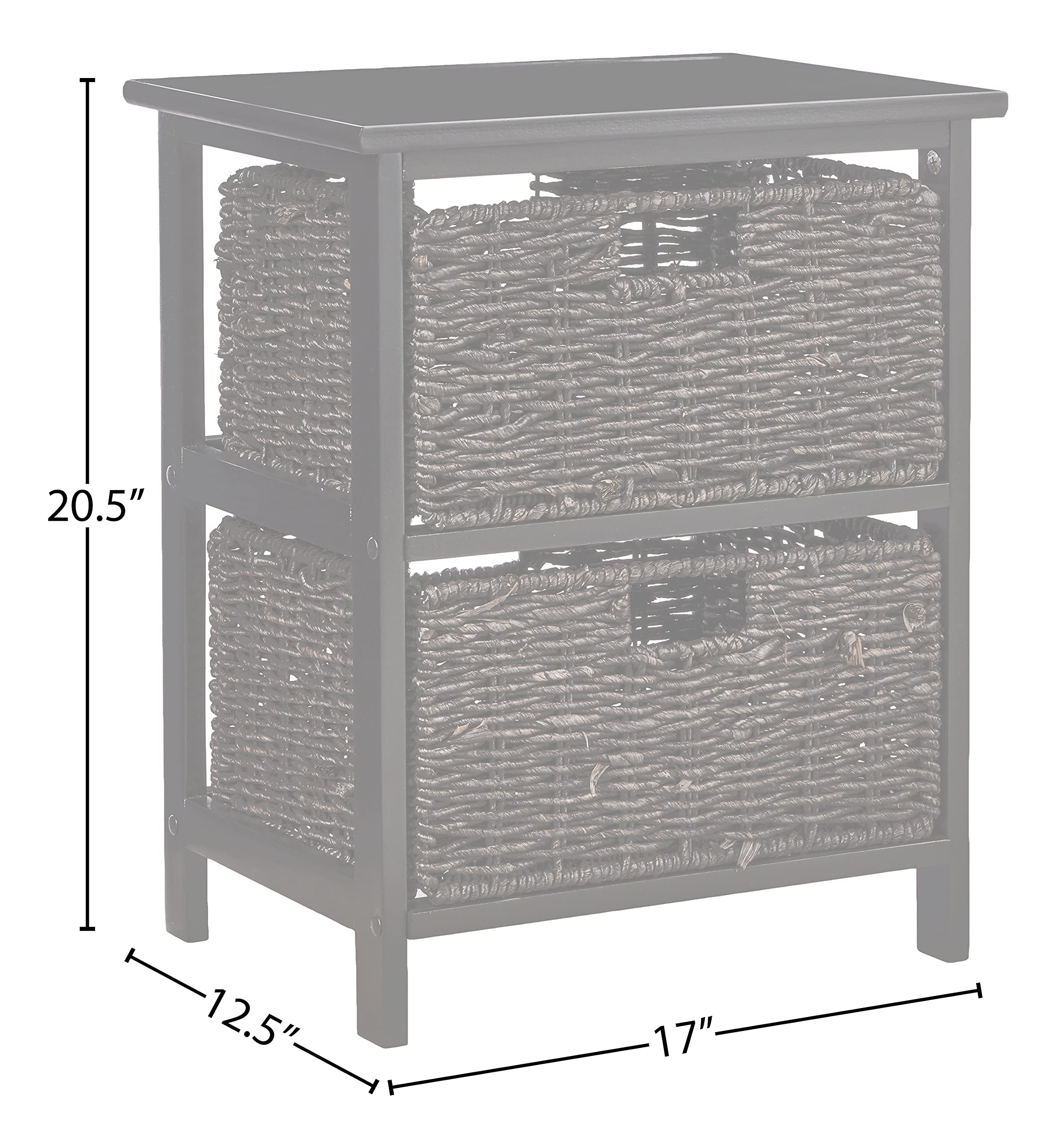 Winsome Omaha Composite Wood Storage Rack With 2 Foldable Corn Husk Baskets, Black (20216)