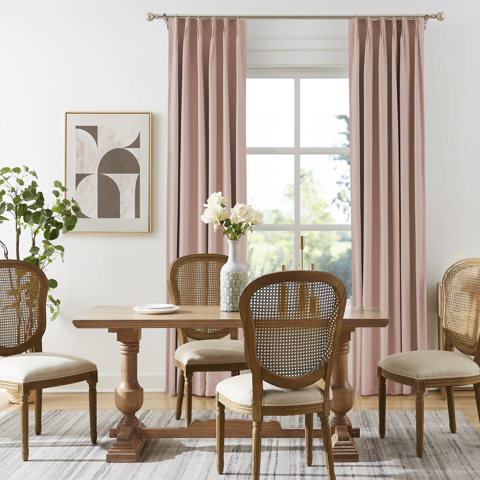 Dualife Cute Pink Blackout Curtains 90 Inches Long - Rose Blush Pinch Pleat Track Curtains Blackout With Hooks Viral Pleat Drape