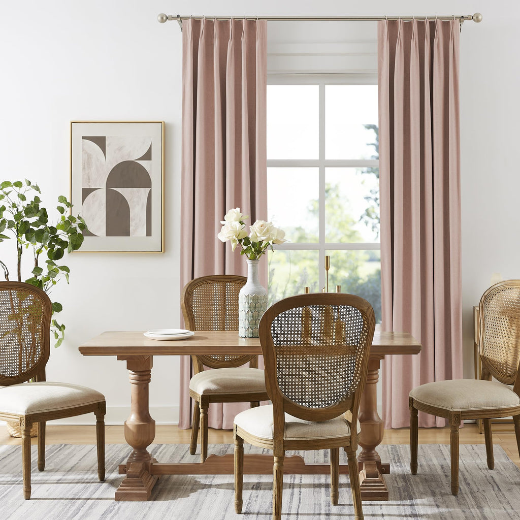 Dualife Dusty Pink Pinch Pleated Blackout Curtains 96 Inches Long - Back Tab Room Darkening Drapes With Hooks For Grils Baby Nur
